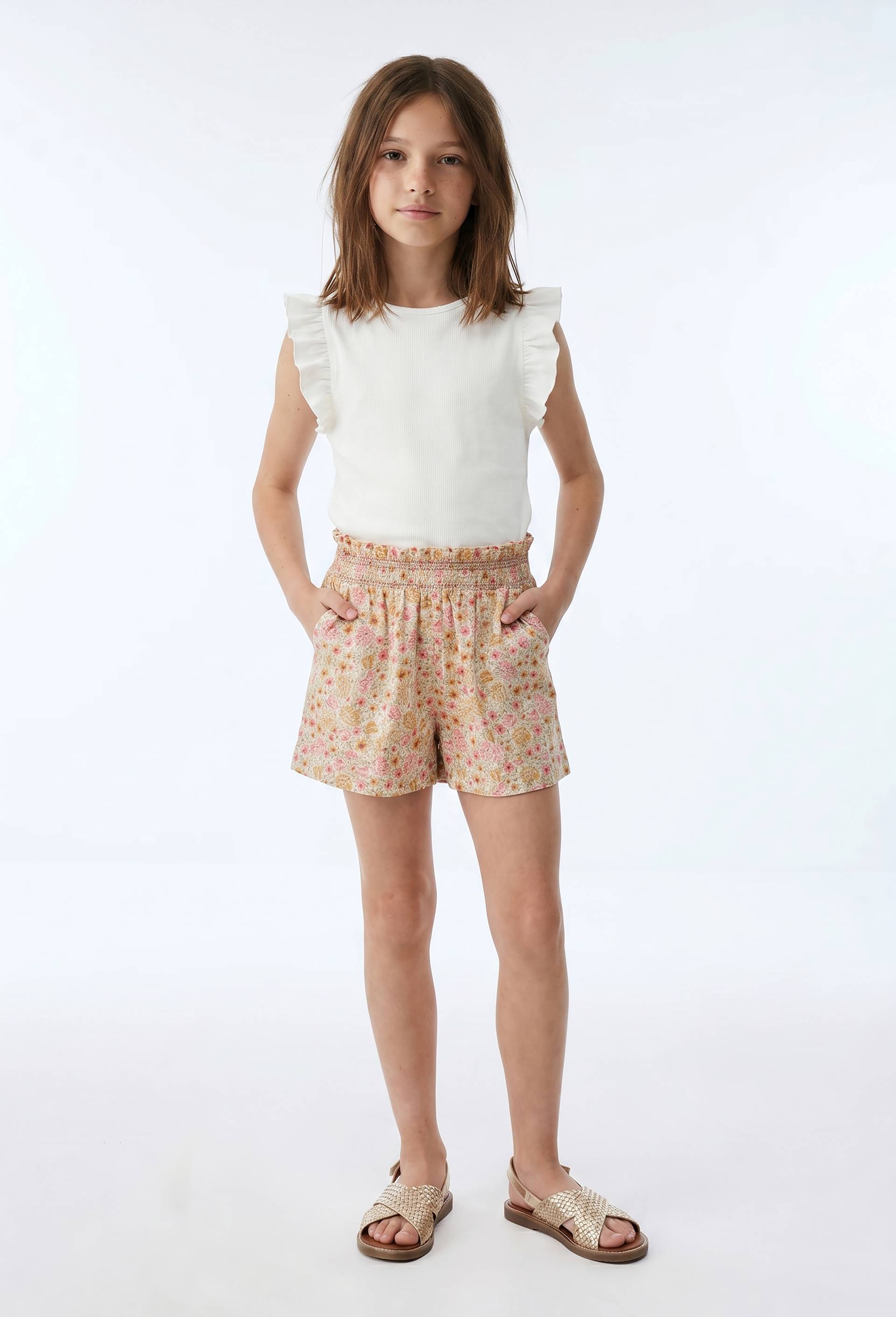 Short brod&eacute; en coton, Beige clair, large image number 0