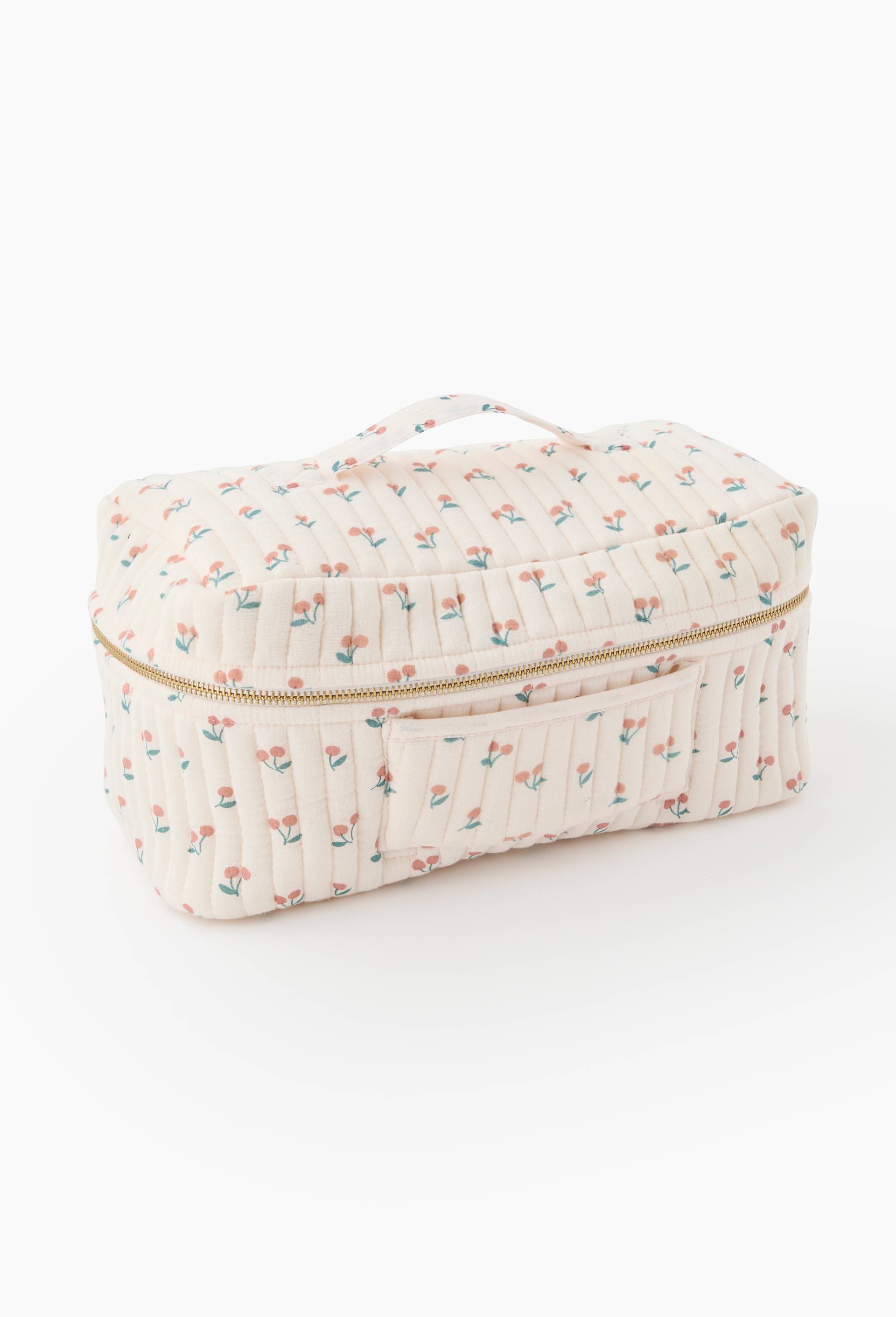 Trousse de toilette imprim&eacute;e fruits, 30x17x17 cm, en gaze de coton, Rose, large image number 0