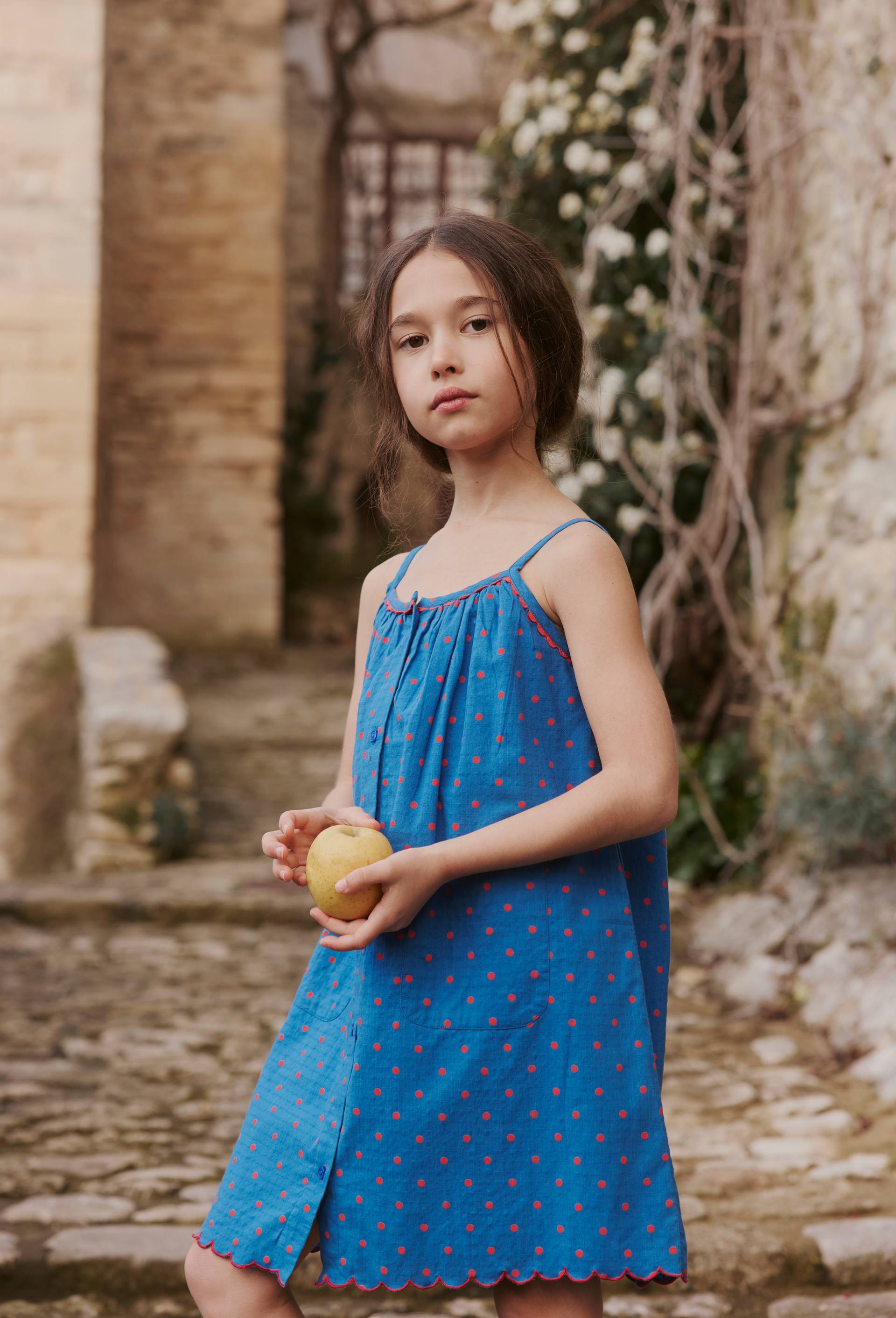 Robe en coton &agrave; bretelles imprim&eacute; pois, Bleu, large image number 0.0