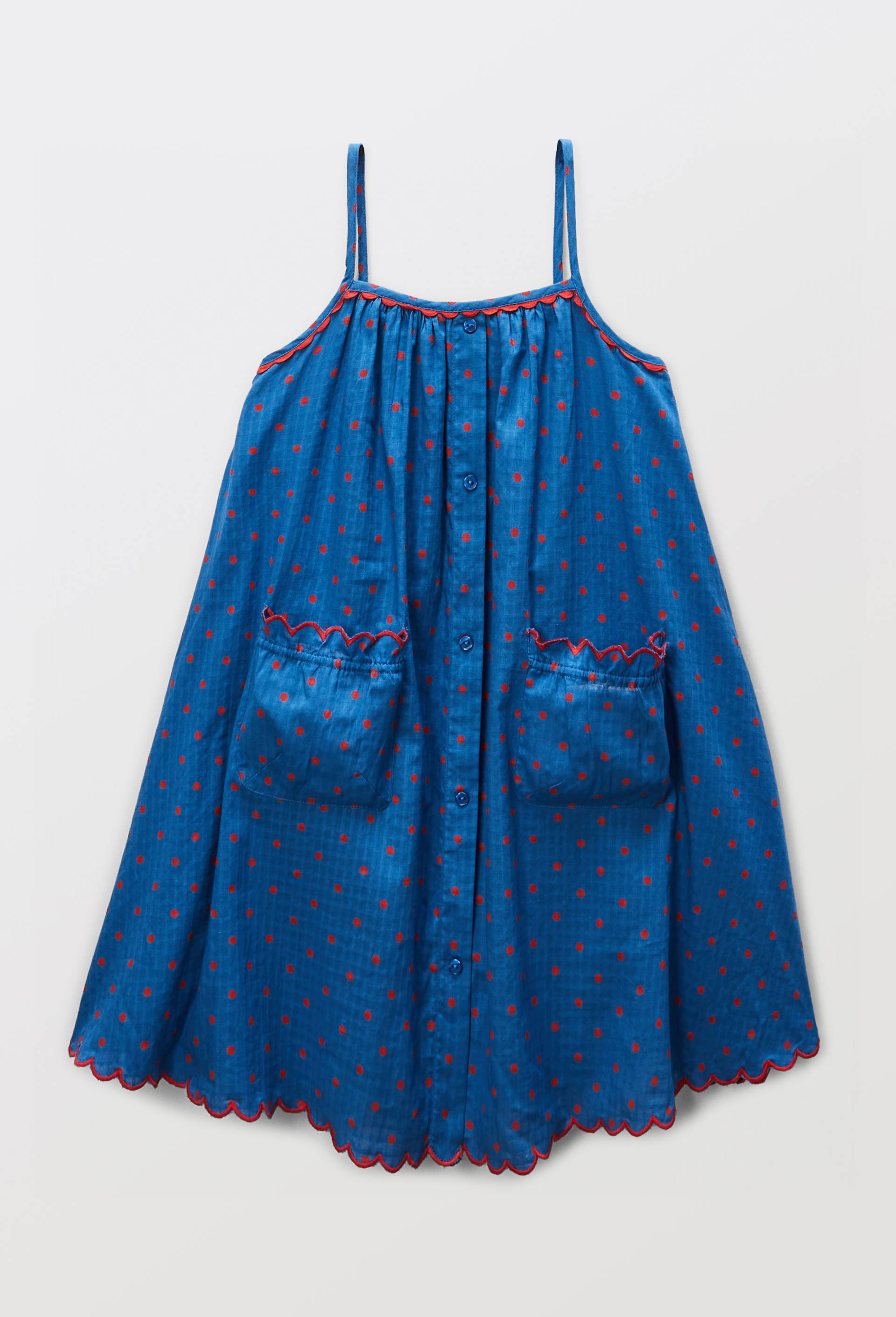 Robe en coton &agrave; bretelles imprim&eacute; pois, Bleu, large image number 3