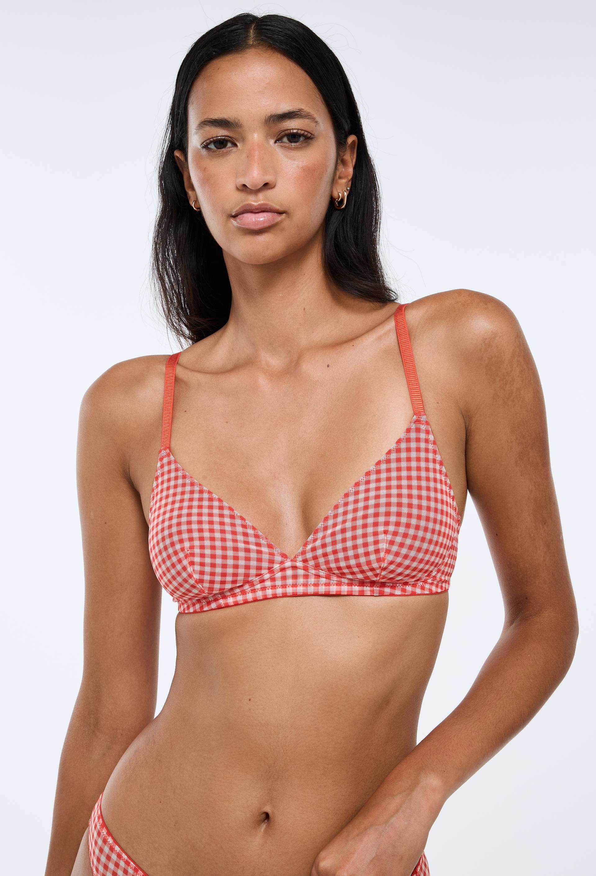 Soutien-gorge triangle JANE en tulle imprim&eacute;, Rouge, large image number 2
