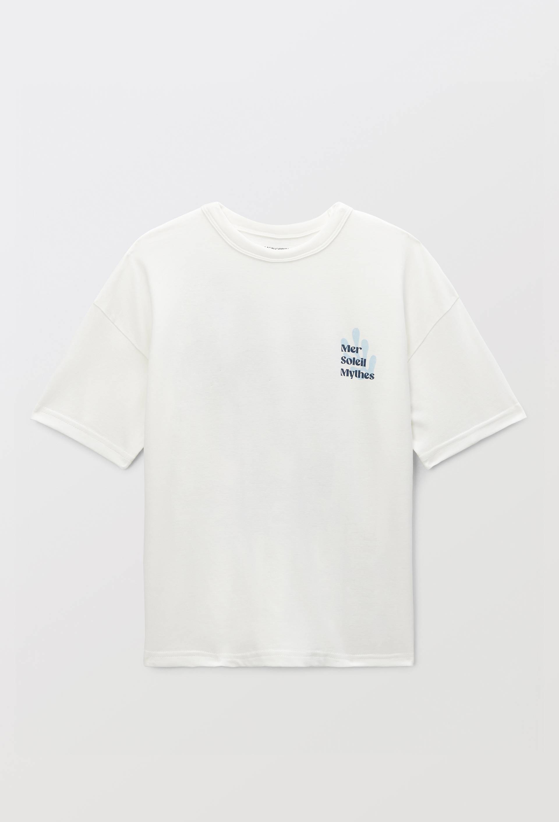 T-shirt manches courtes &agrave; inscription en coton BIO GOTS, Ecru, large image number 1