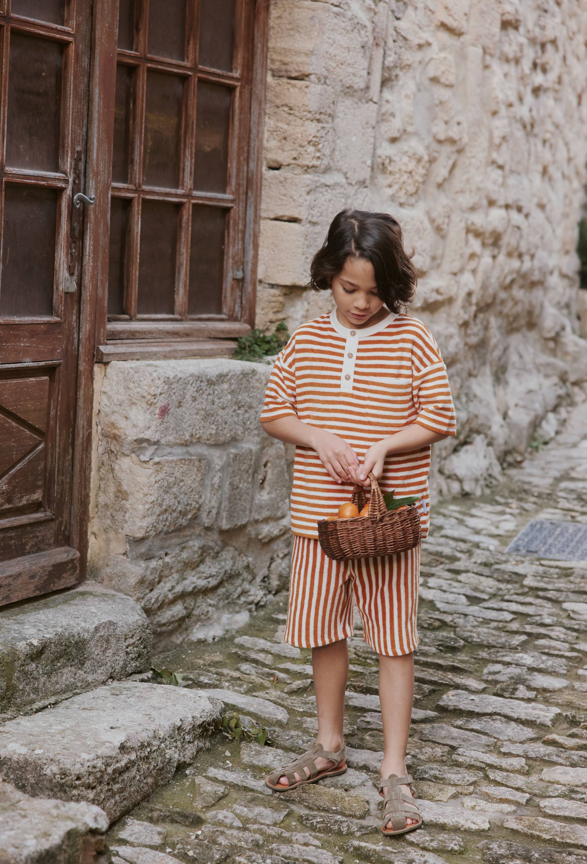T-shirt manches courtes imprim&eacute; en &eacute;ponge en coton BIO GOTS, Brun clair, large image number 0