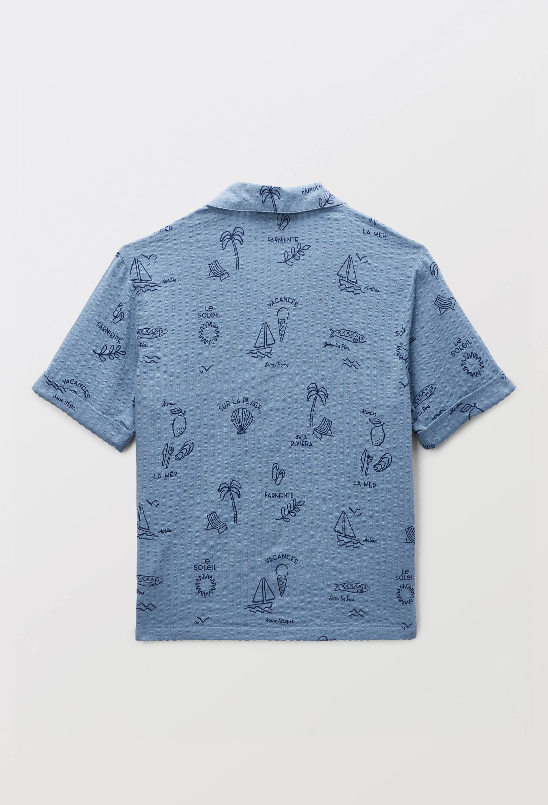 Chemise manches courtes imprim&eacute;e en seersucker en coton BIO GOTS, Bleu, large image number 2.0