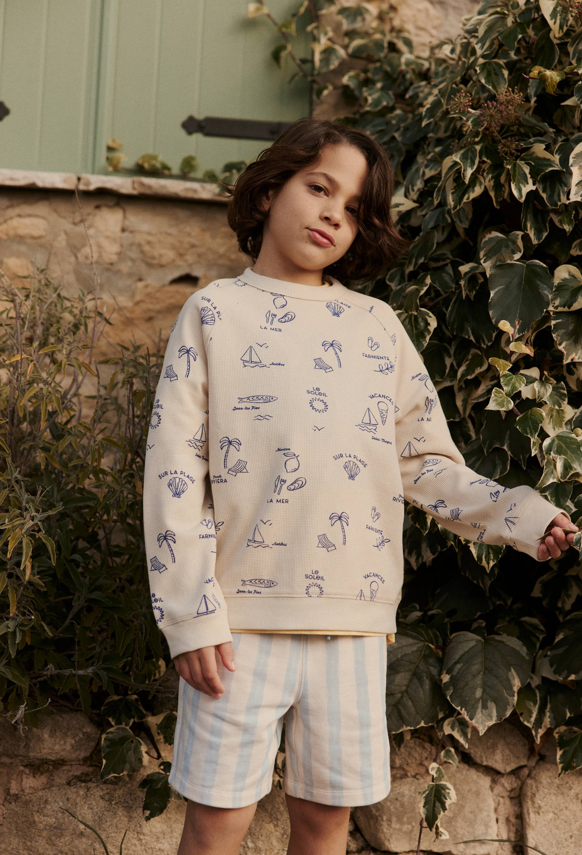 Sweat col rond imprim&eacute;  en coton BIO GOTS, Beige, large image number 0.0