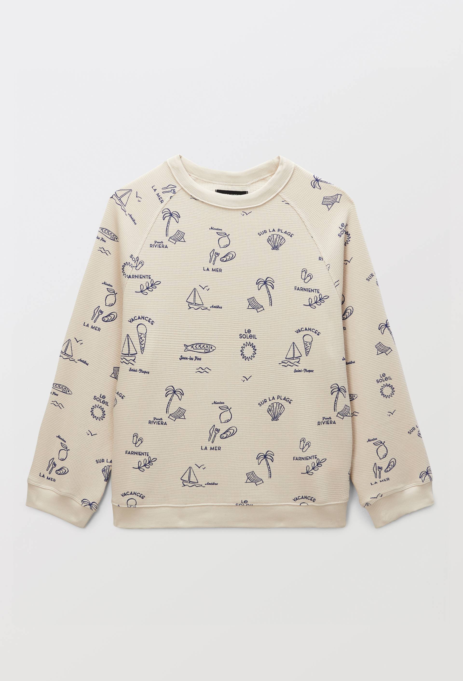 Sweat col rond imprim&eacute;  en coton BIO GOTS, Beige, large image number 1.0
