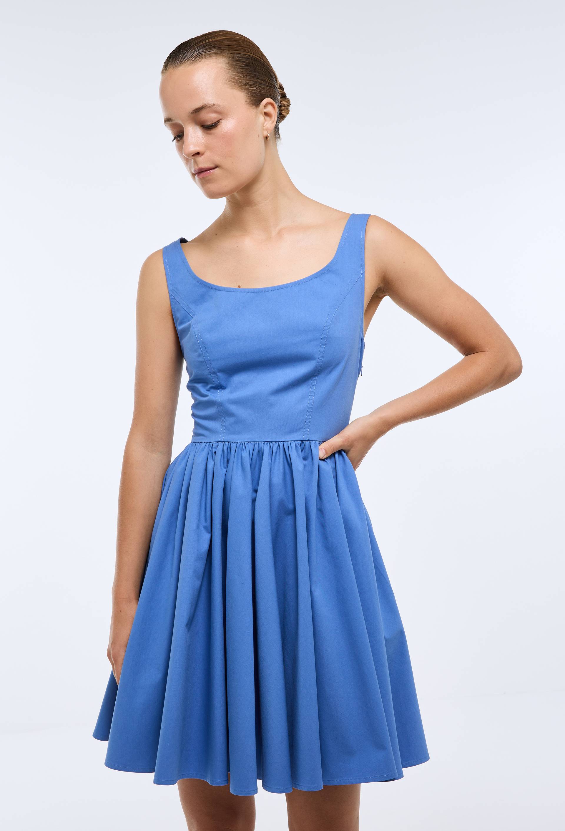 Robe courte &agrave; bretelles en coton BIO GOTS, Bleu, large image number 2