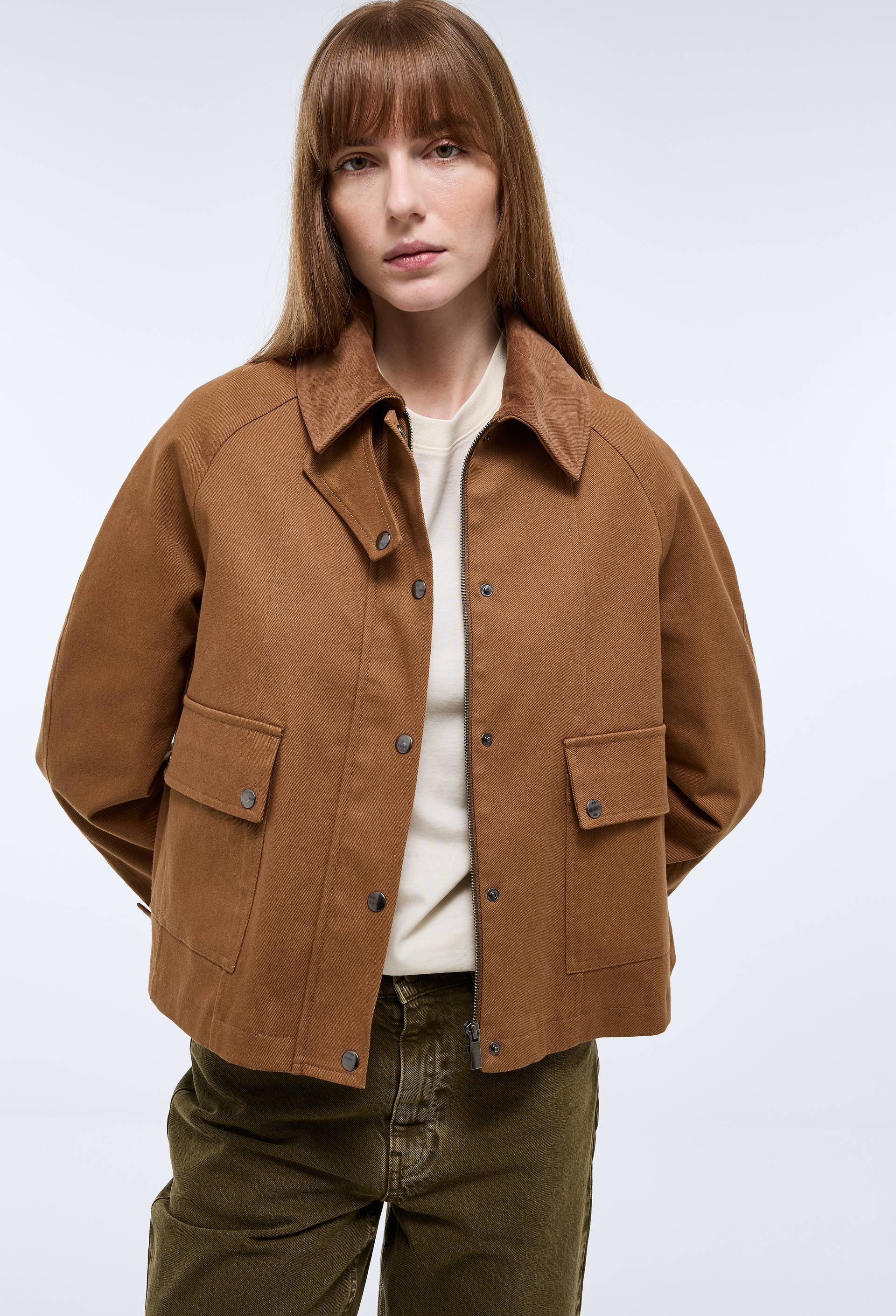 Veste courte col velours contenant du coton, Beige, large image number 0
