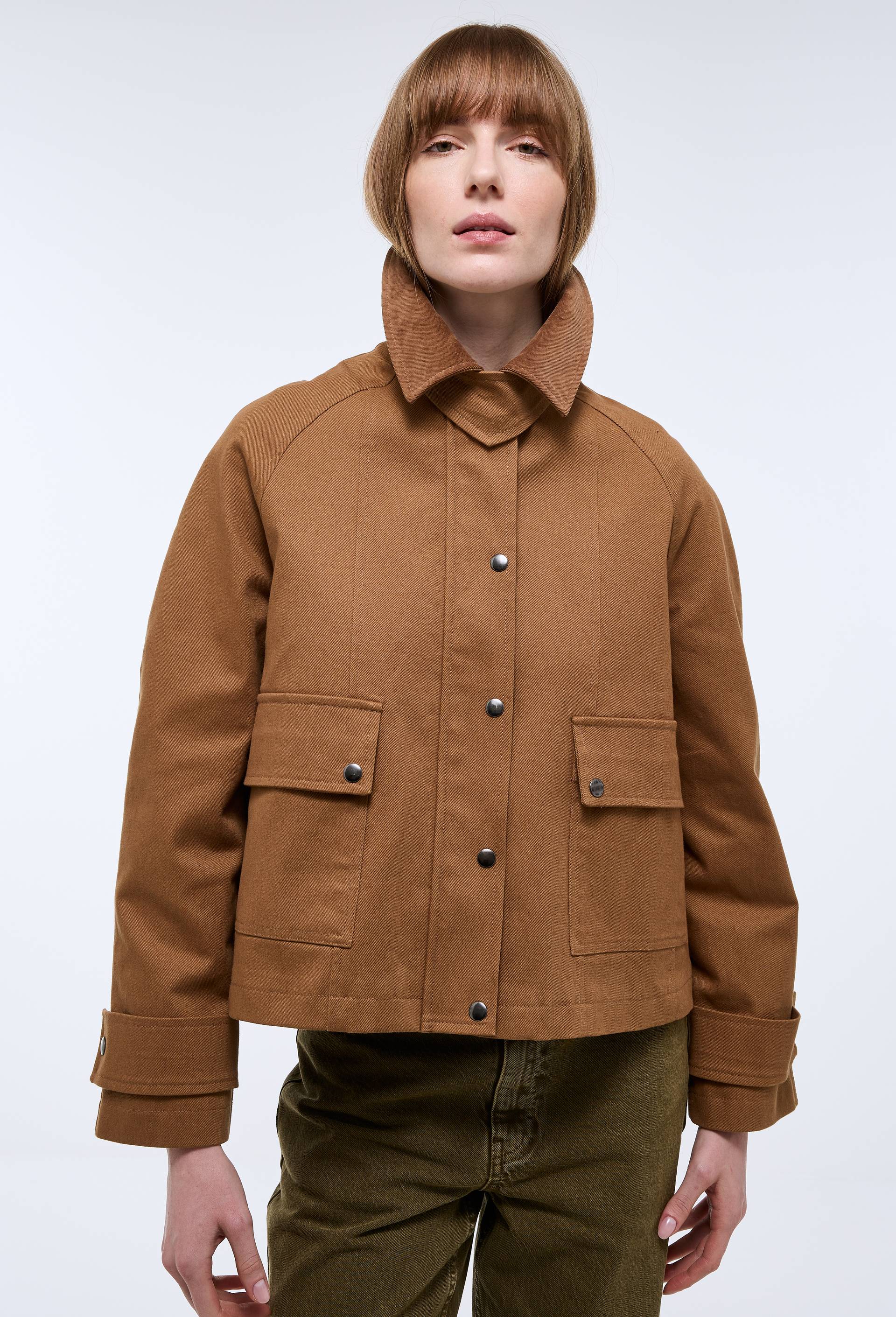 Veste courte col velours contenant du coton, Beige, large image number 1.0