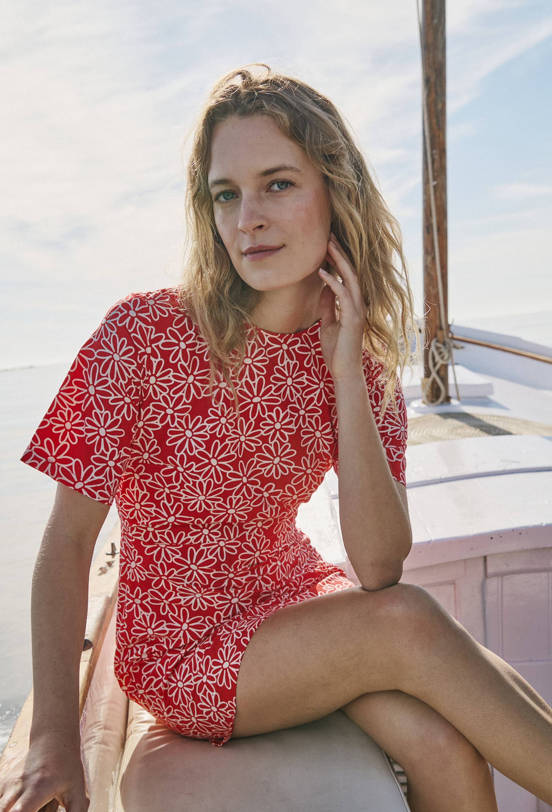 Robe courtes imprim&eacute;e avec dos ouvert en coton BIO GOTS, Rouge, large image number 1