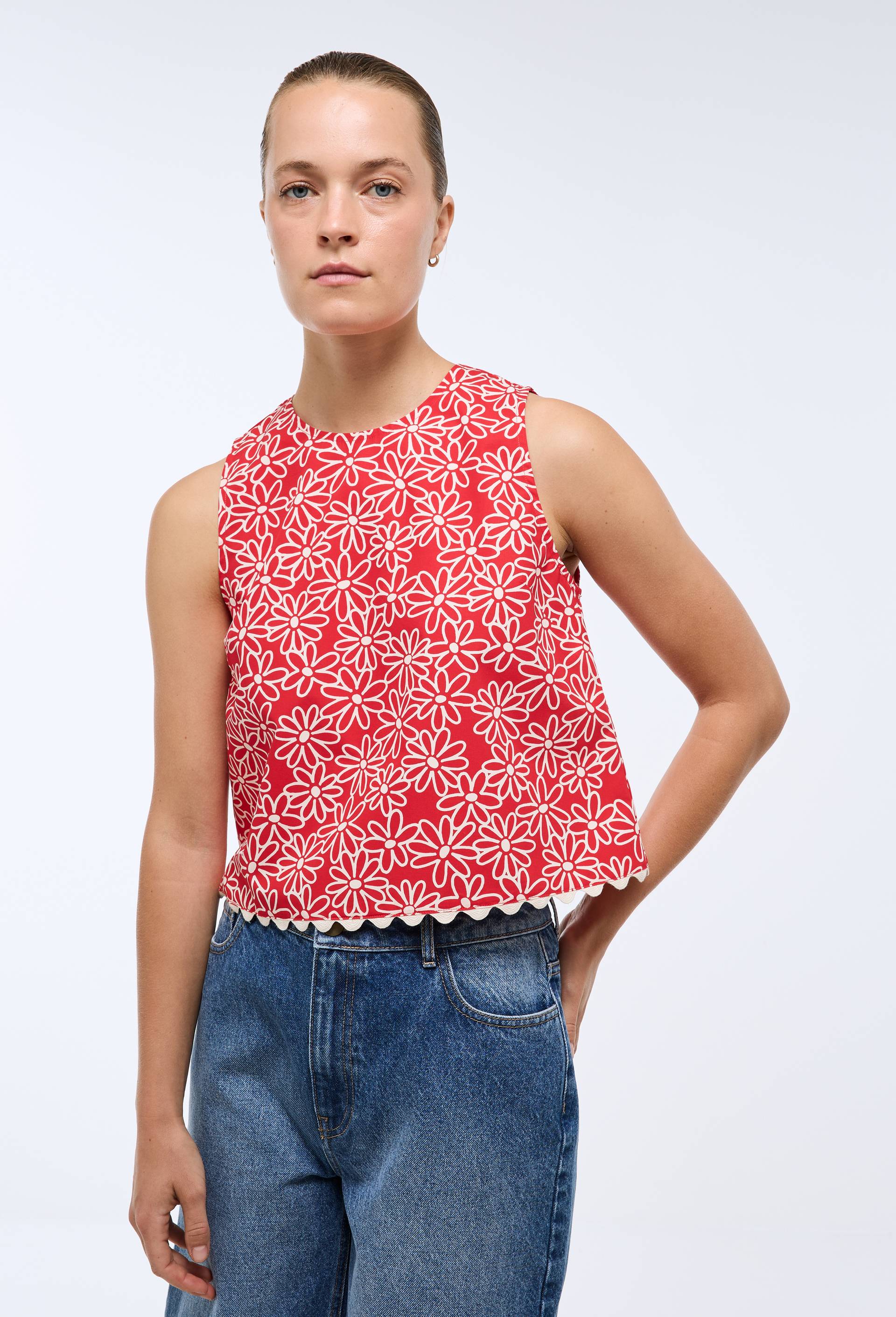 Top sans manches imprim&eacute; en coton BIO GOTS, Rouge, large image number 0