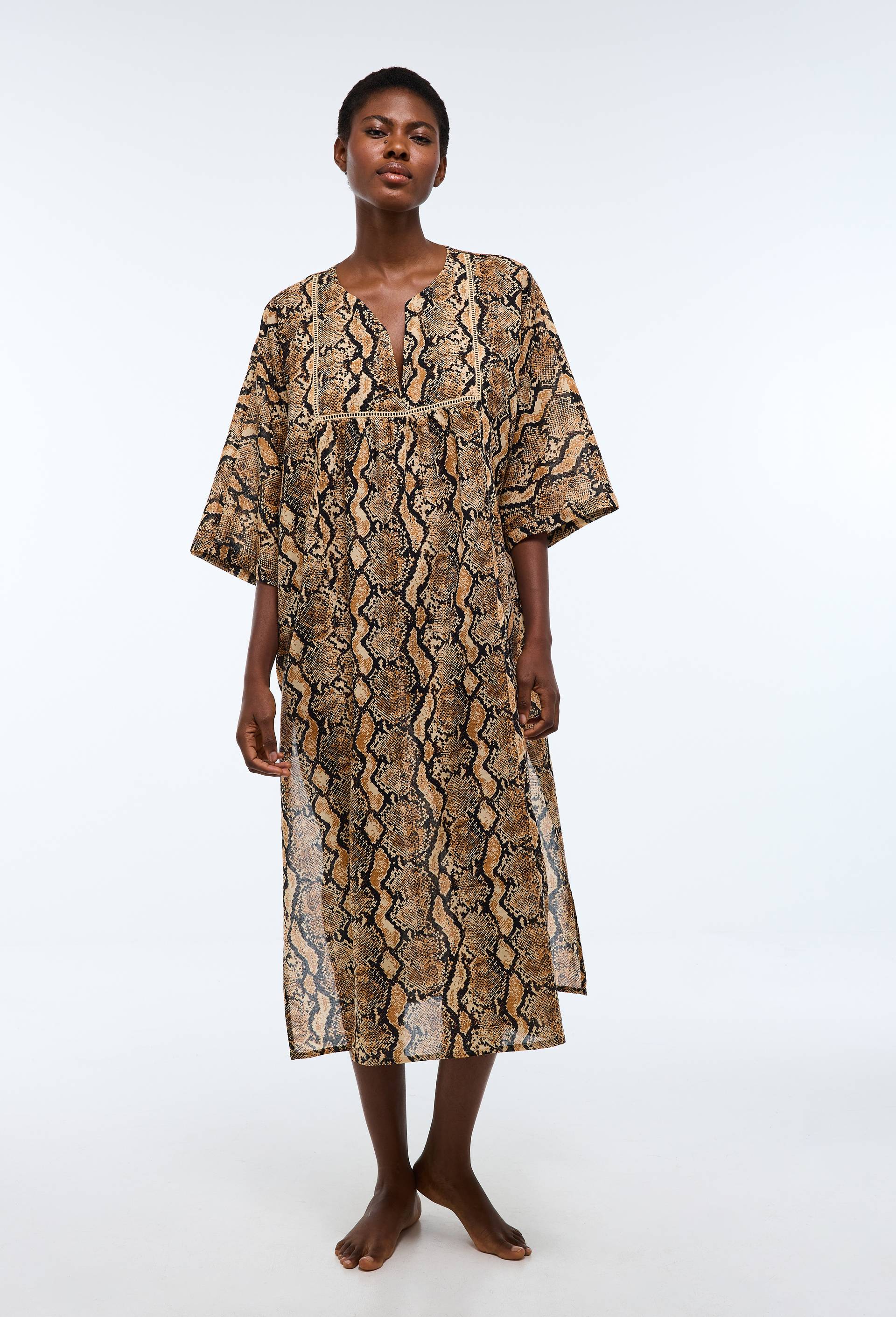 Robe de plage imprim&eacute; animalier en coton BIO GOTS, Beige, large image number 0