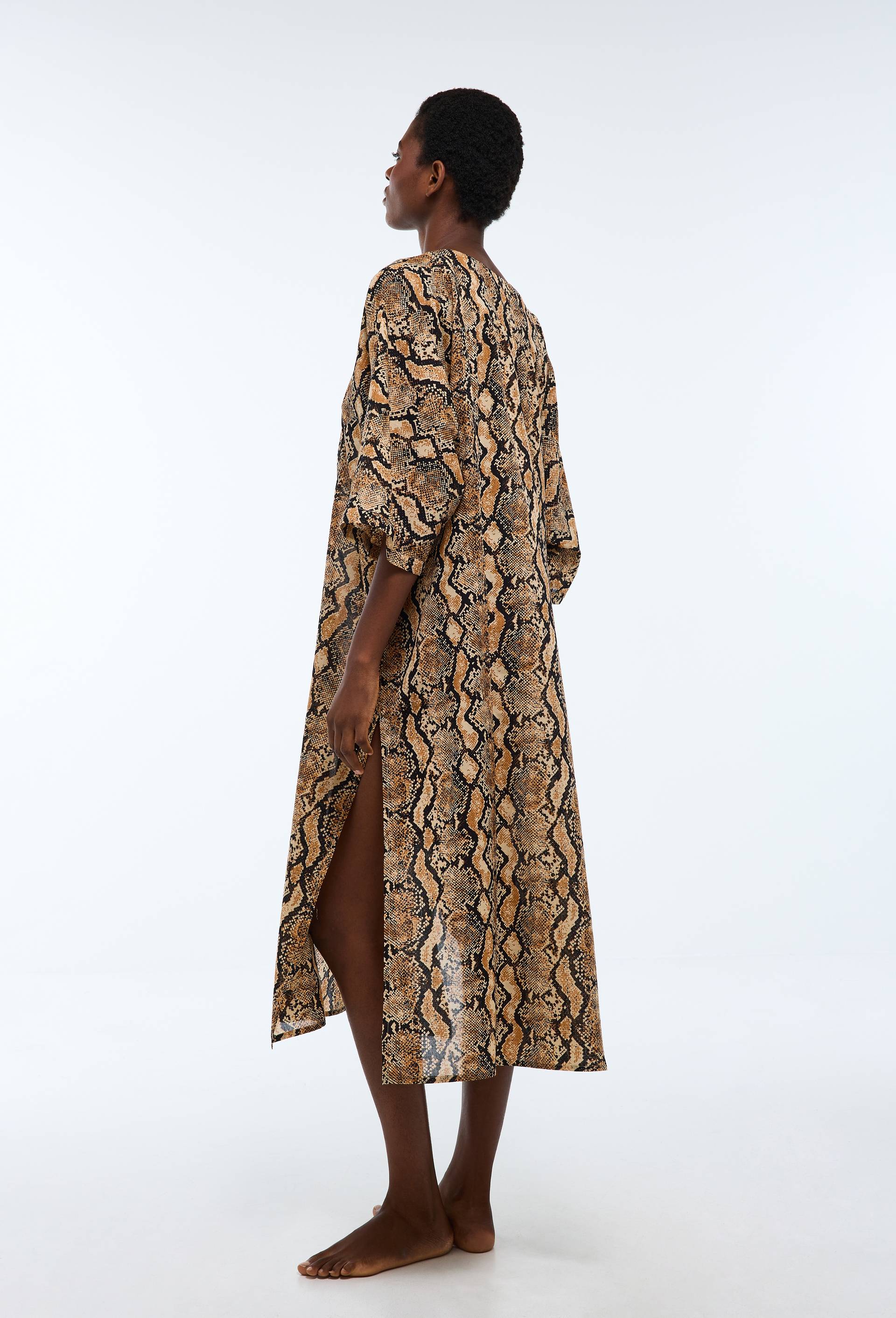 Robe de plage imprim&eacute; animalier en coton BIO GOTS, Beige, large image number 1