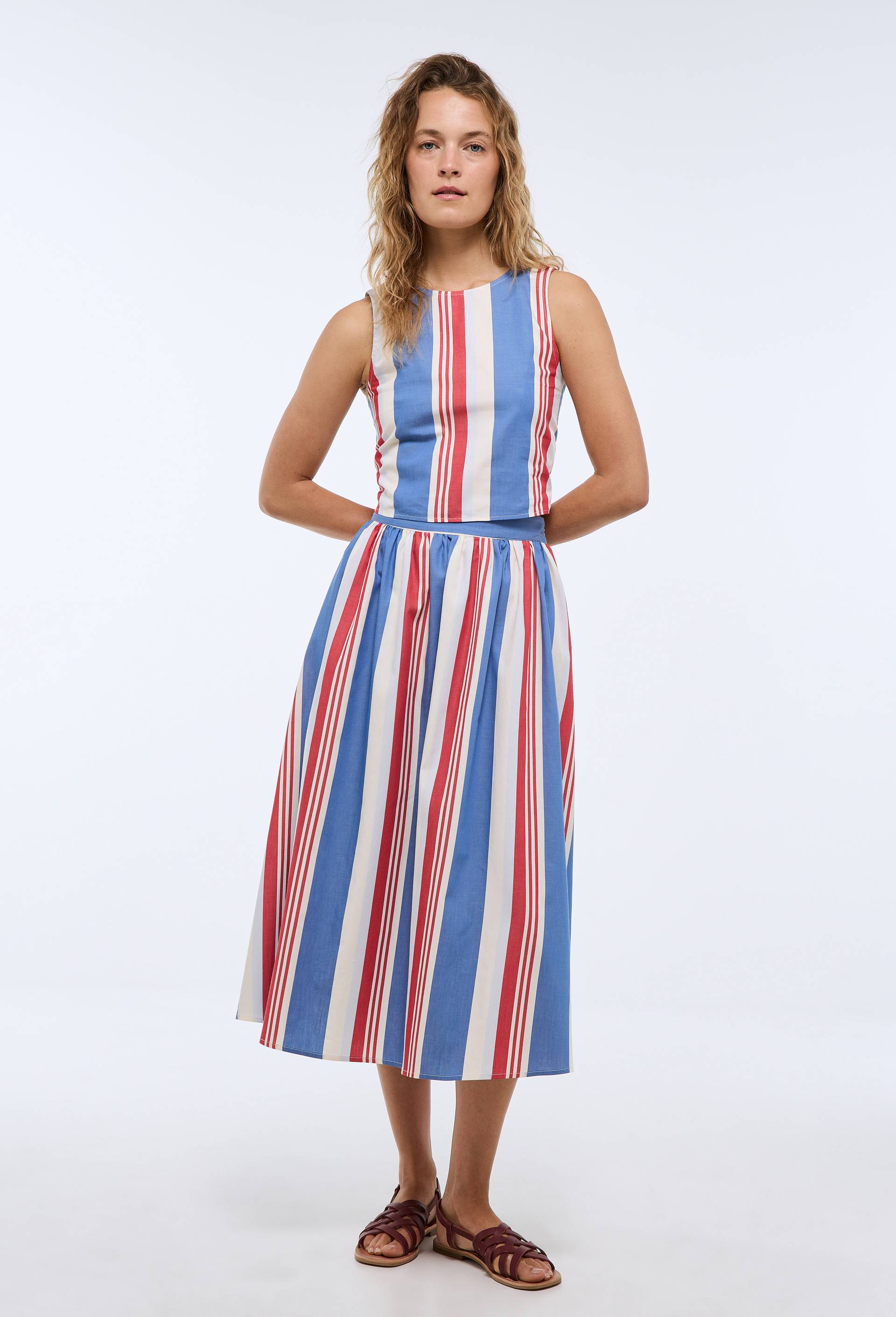 Jupe midi imprim&eacute;e en coton BIO GOTS, Bleu, large image number 0.0