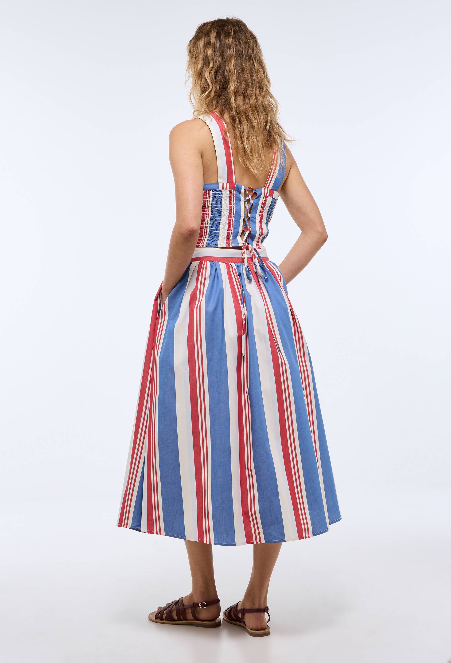 Jupe midi imprim&eacute;e en coton BIO GOTS, Bleu, large image number 1.0