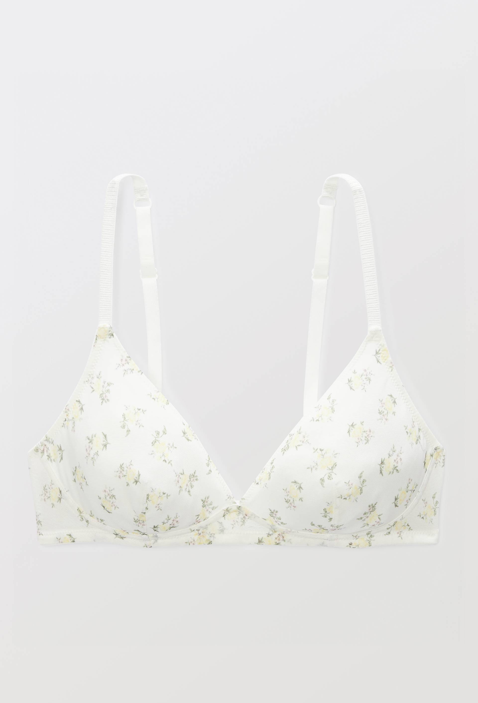 Soutien-gorge triangle JANE en tulle imprim&eacute;, Ecru, large image number 2
