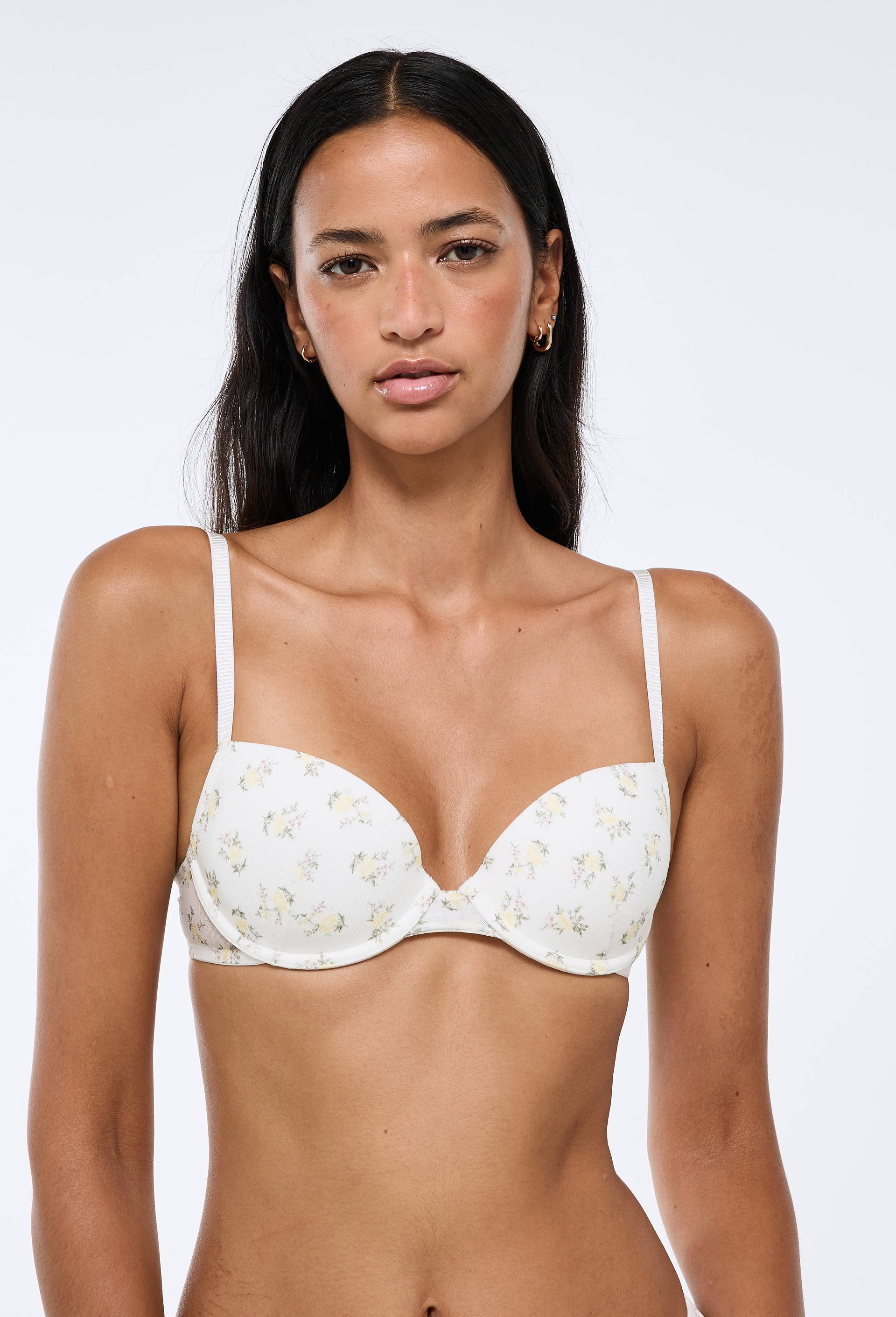 Soutien-gorge corbeille padd&eacute; JANE en tulle imprim&eacute;, Ecru, large image number 0