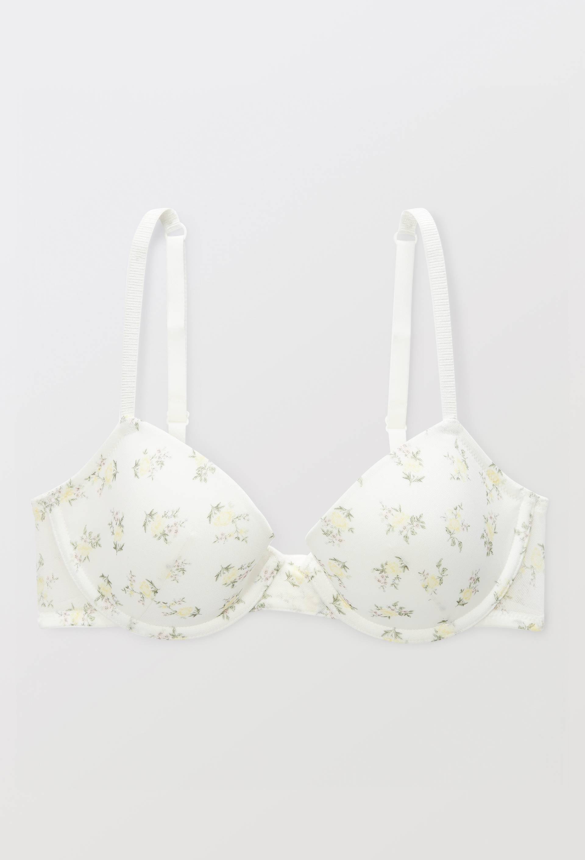 Soutien-gorge corbeille padd&eacute; JANE en tulle imprim&eacute;, Ecru, large image number 2
