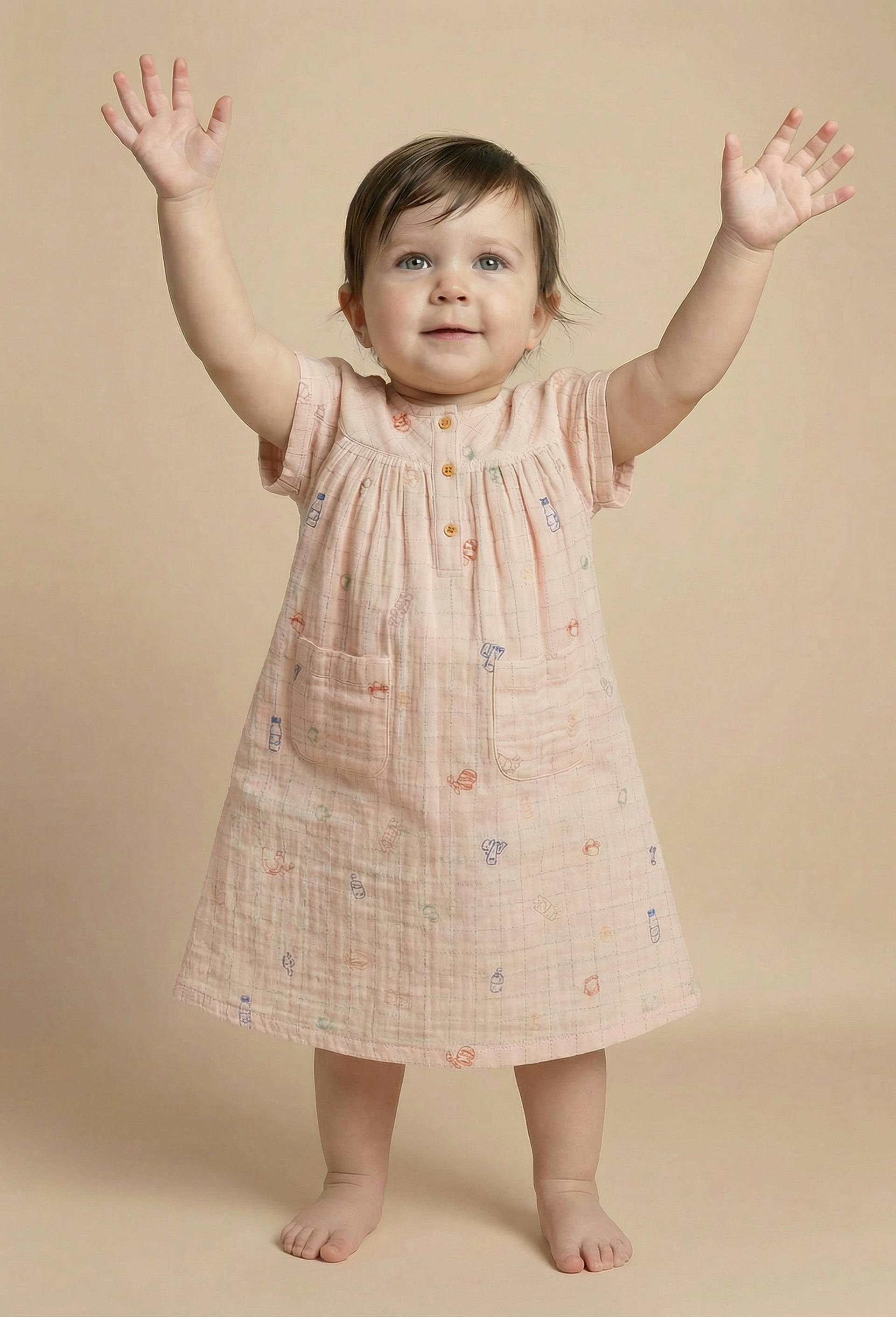 Robe avec bloomer imprim&eacute; en coton BIO GOTS, Rose, large image number 0.0