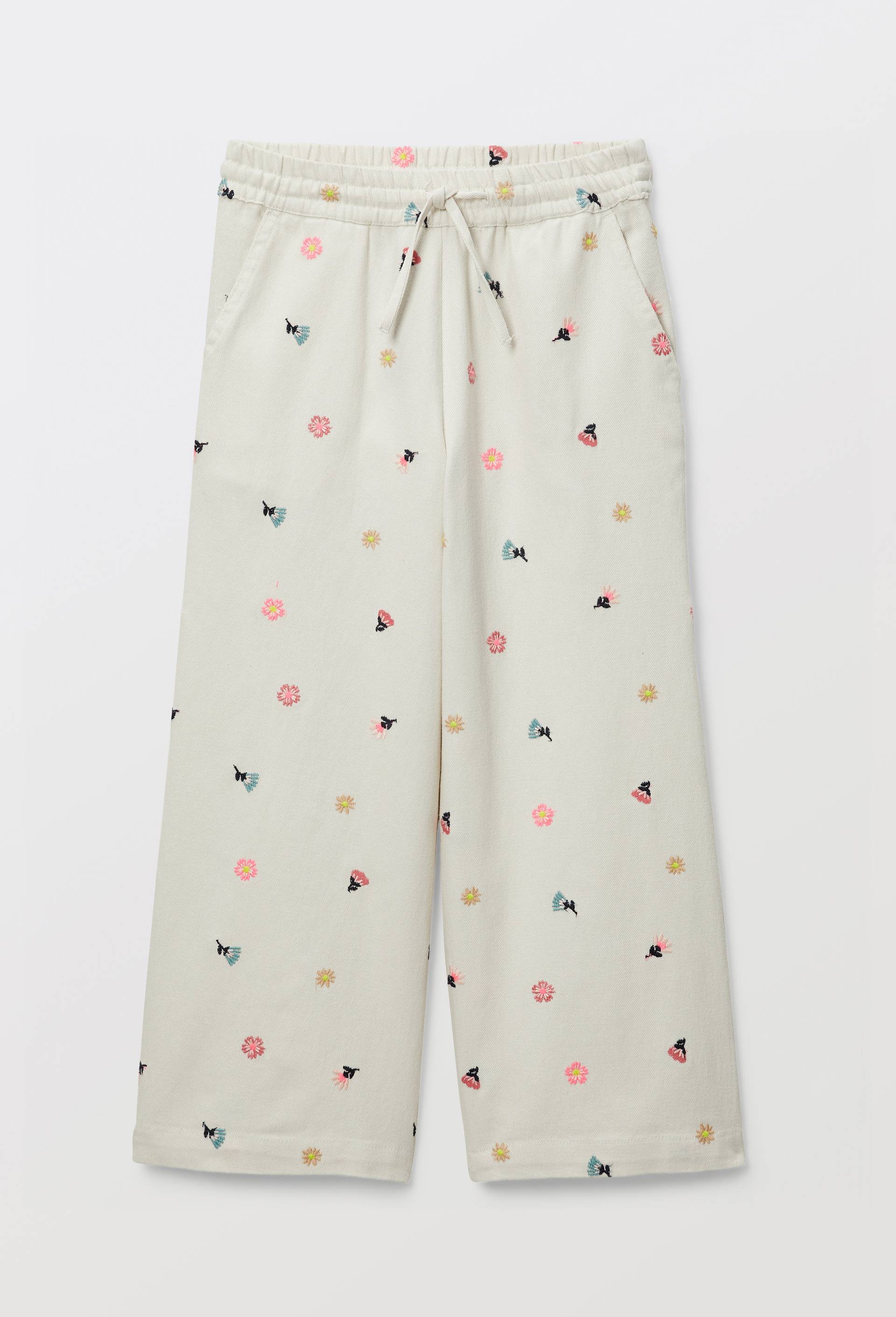 Pantalon brod&eacute; en denim l&eacute;ger, Beige clair, large image number 1
