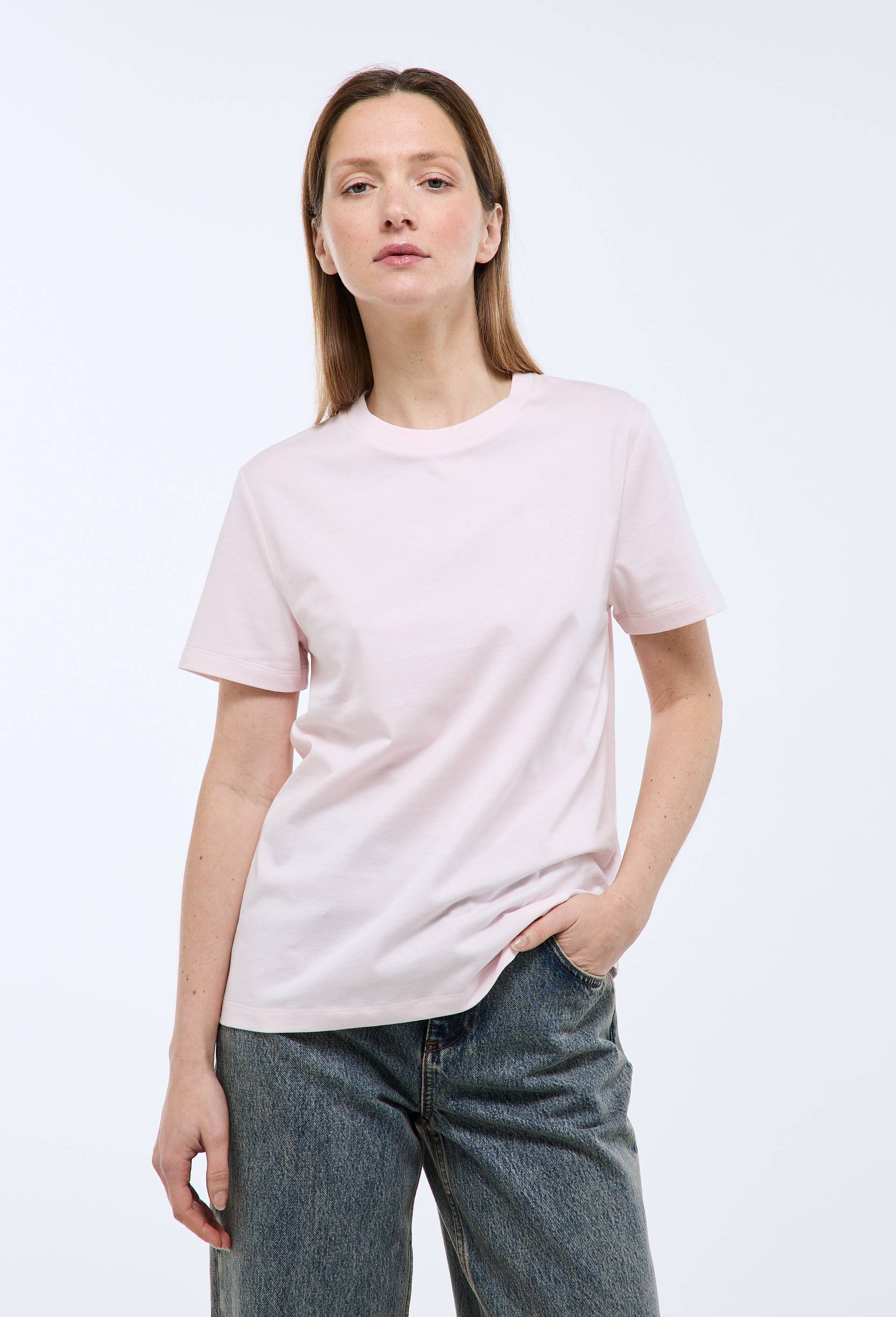 T-shirt manches courtes uni en coton BIO GOTS, Rose clair, swatch image