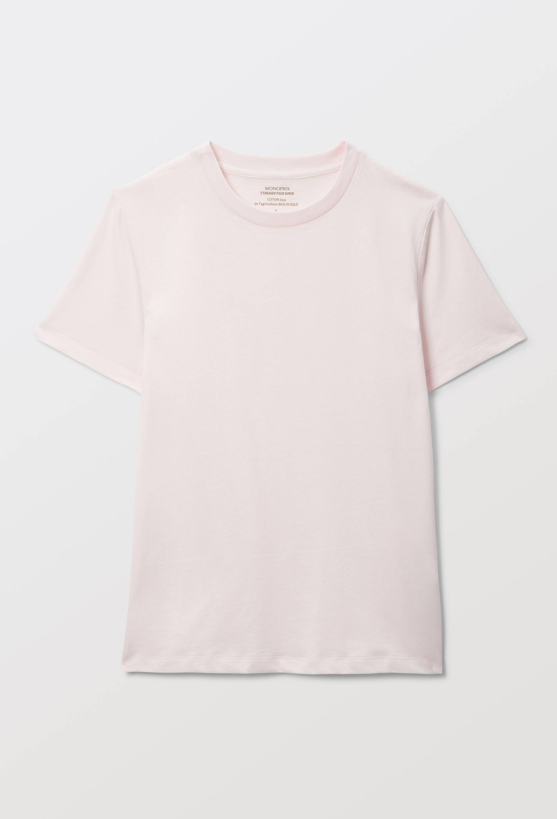 T-shirt manches courtes uni en coton BIO GOTS, Rose clair, large image number 2