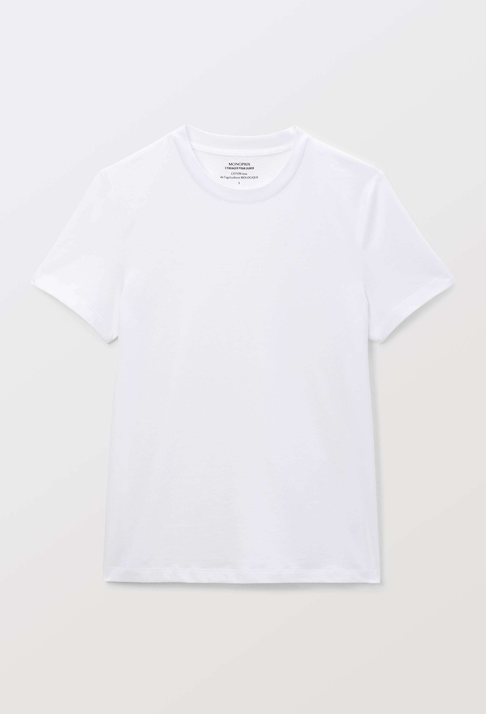 T-shirt manches courtes uni en coton BIO GOTS, Blanc, large image number 2.0
