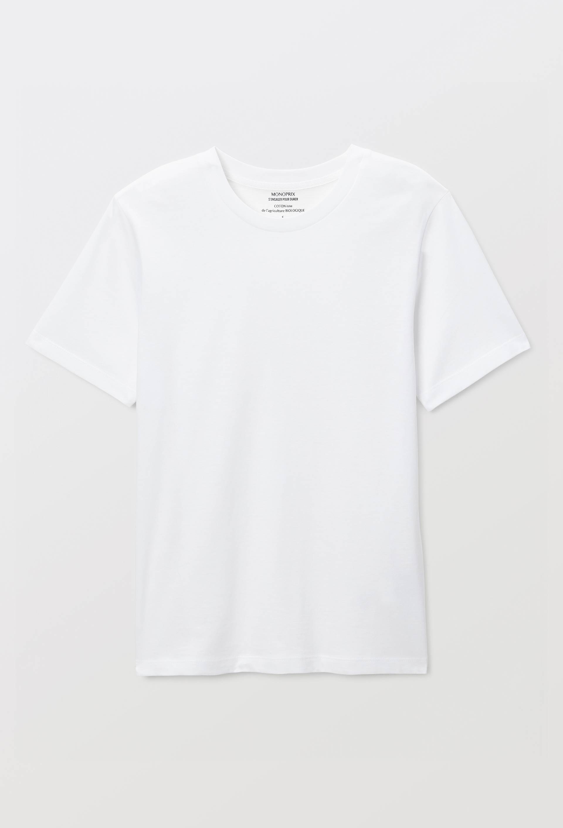 T-shirt manches courtes uni en coton BIO GOTS, Blanc, large image number 2
