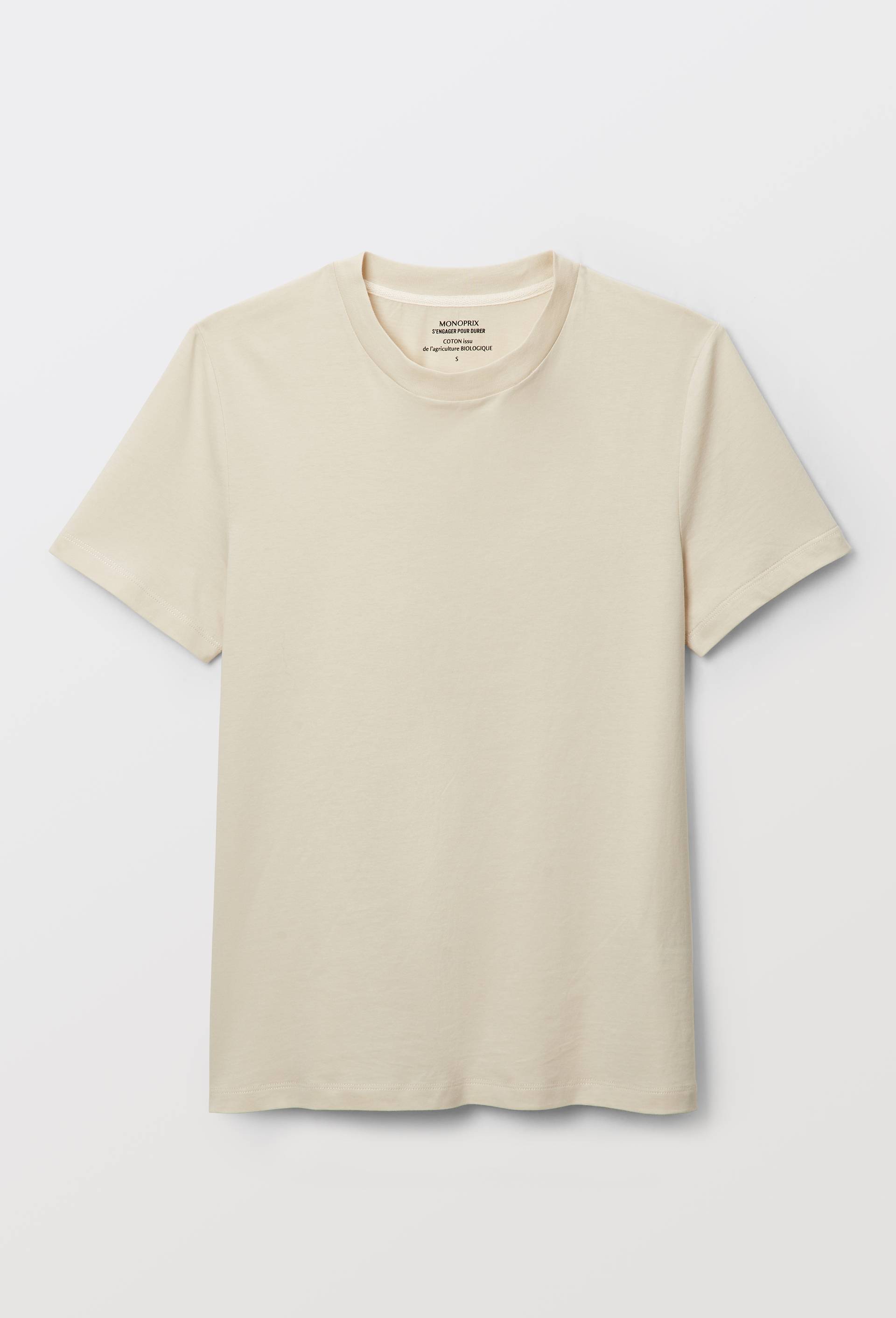 T-shirt manches courtes uni en coton BIO GOTS, Ecru, large image number 2