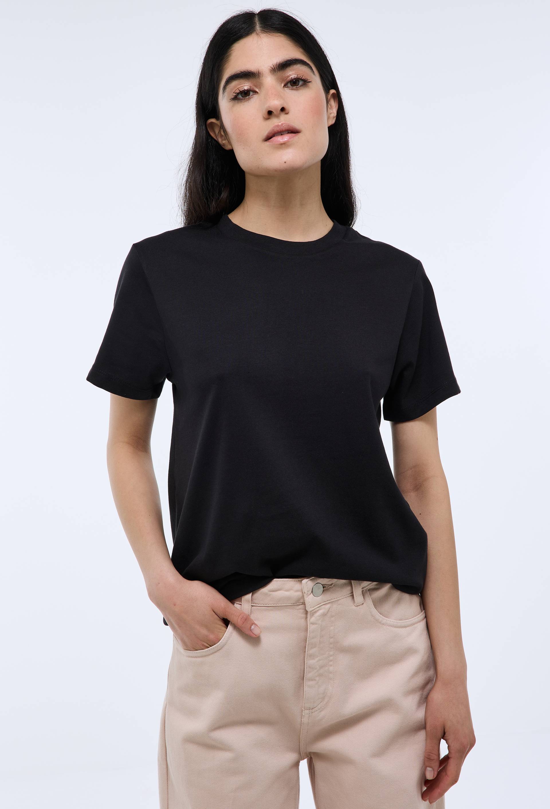 T-shirt manches courtes uni en coton BIO GOTS, Noir, swatch image