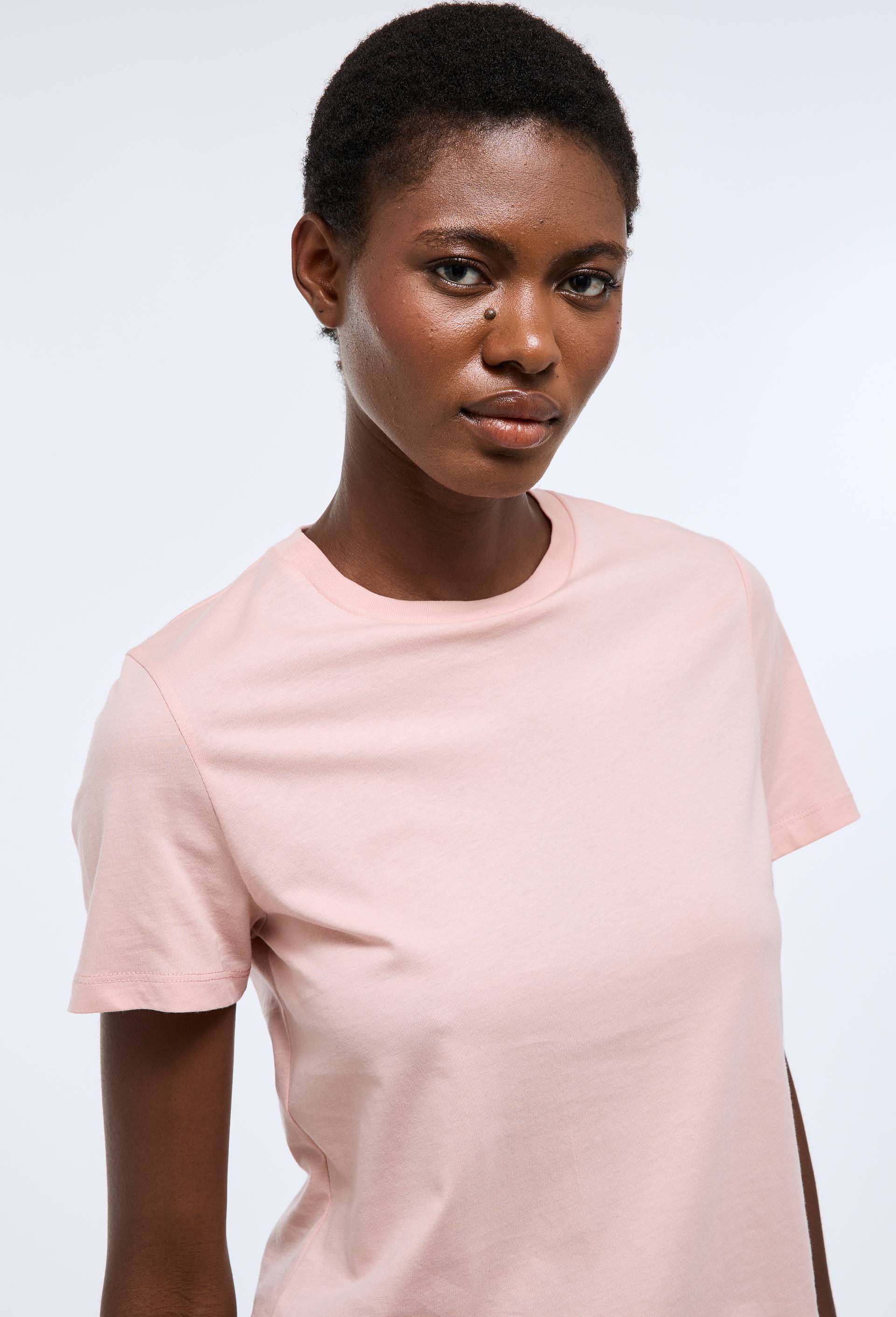 T-shirt manches courtes uni en coton BIO GOTS, Rose clair, swatch image