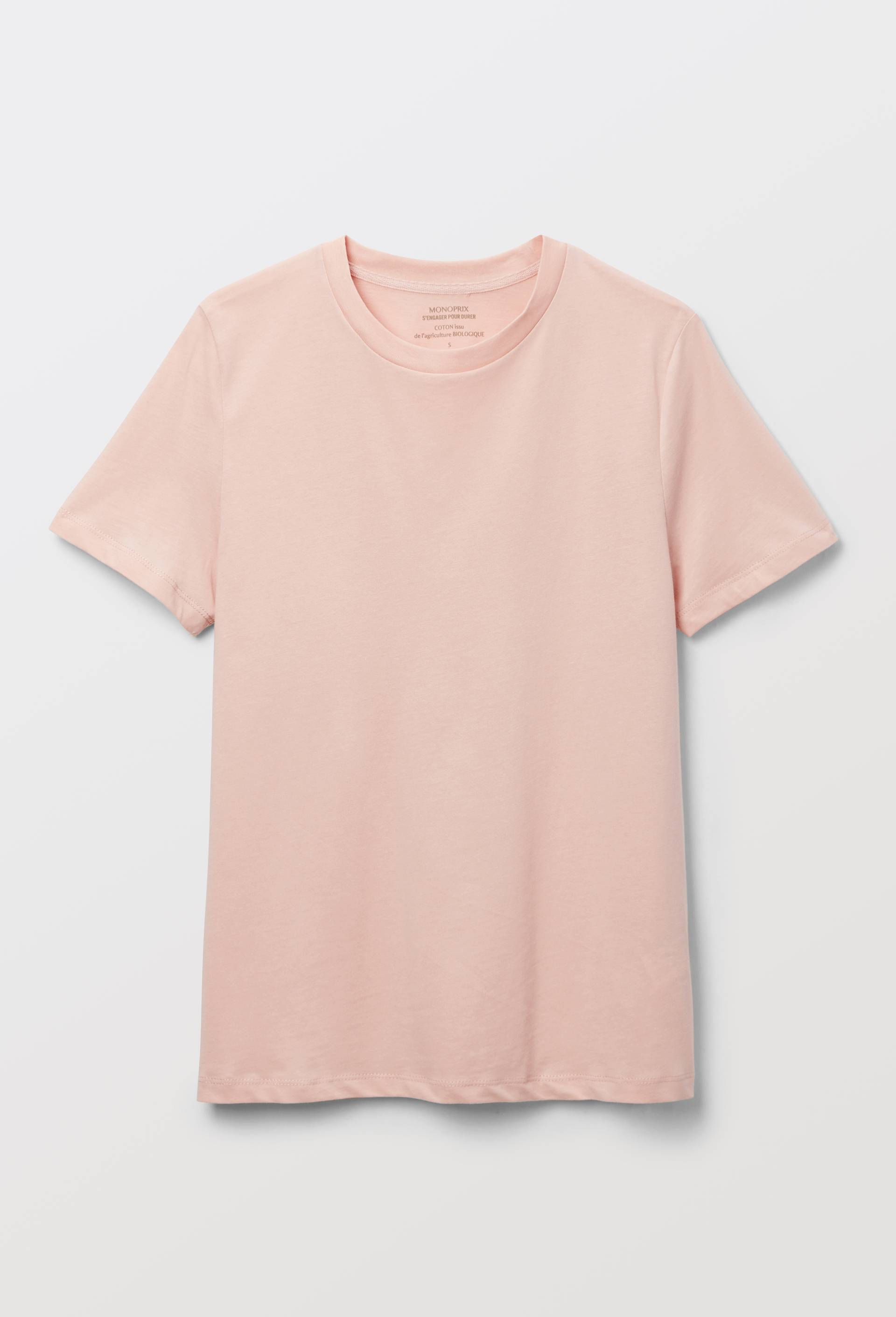 T-shirt manches courtes uni en coton BIO GOTS, Rose clair, large image number 2