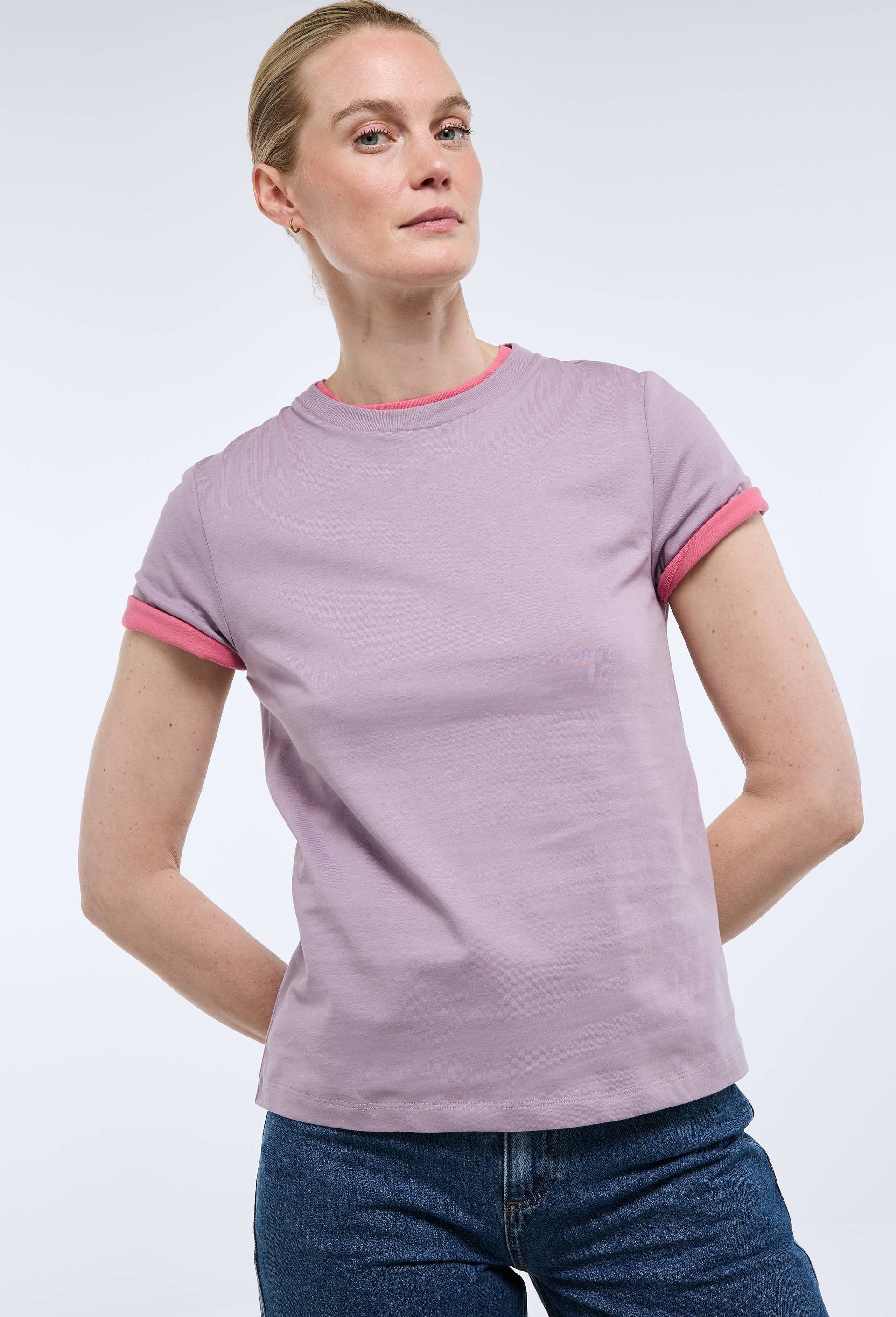 T-shirt manches courtes uni en coton BIO GOTS, Violet, large image number 0