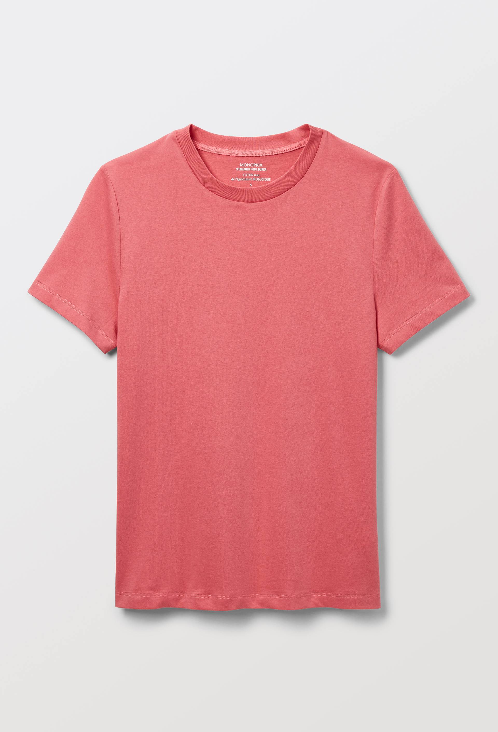 T-shirt manches courtes uni en coton BIO GOTS, Rose, large image number 2