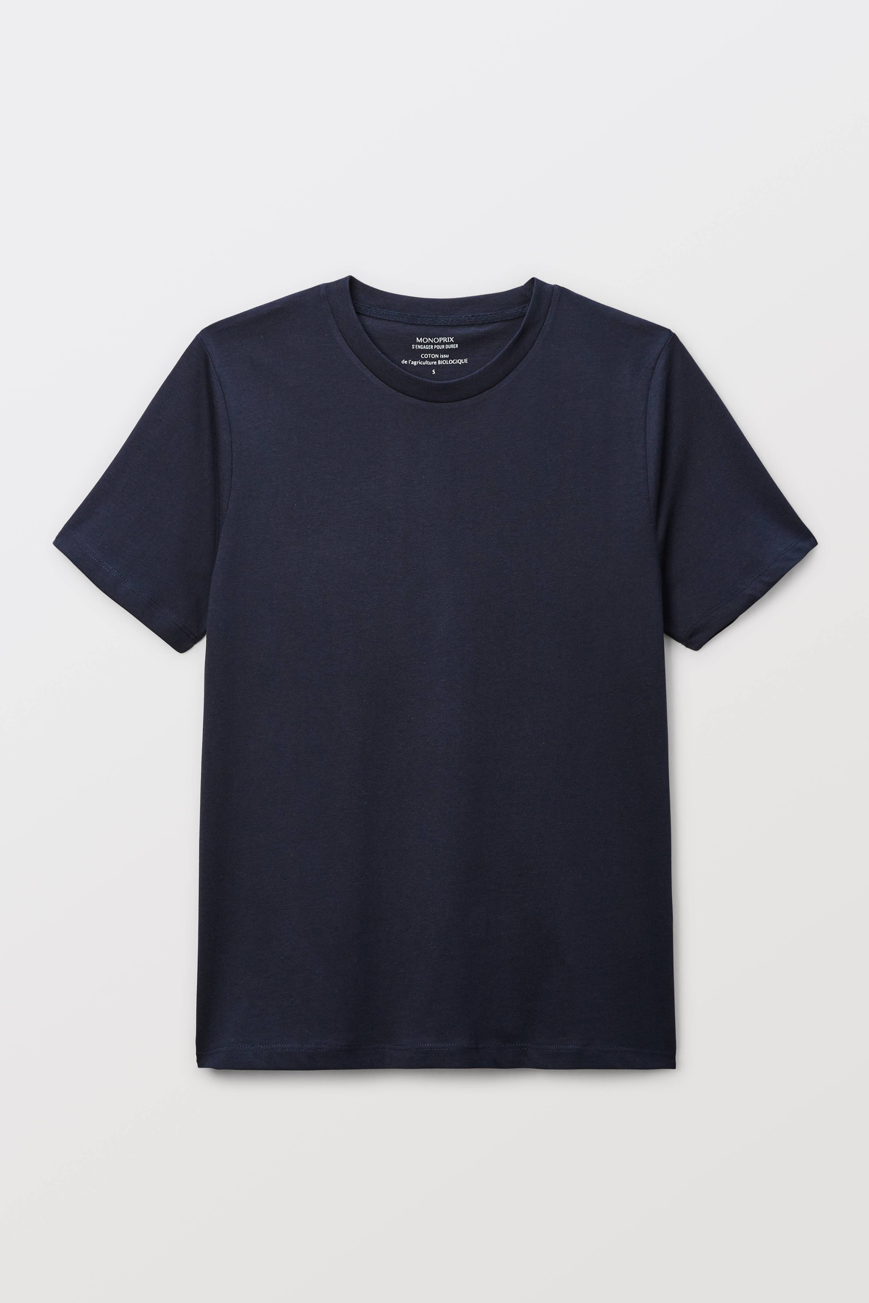 T-shirt manches courtes uni en coton BIO GOTS, Bleu fonc&eacute;, large image number 2.0