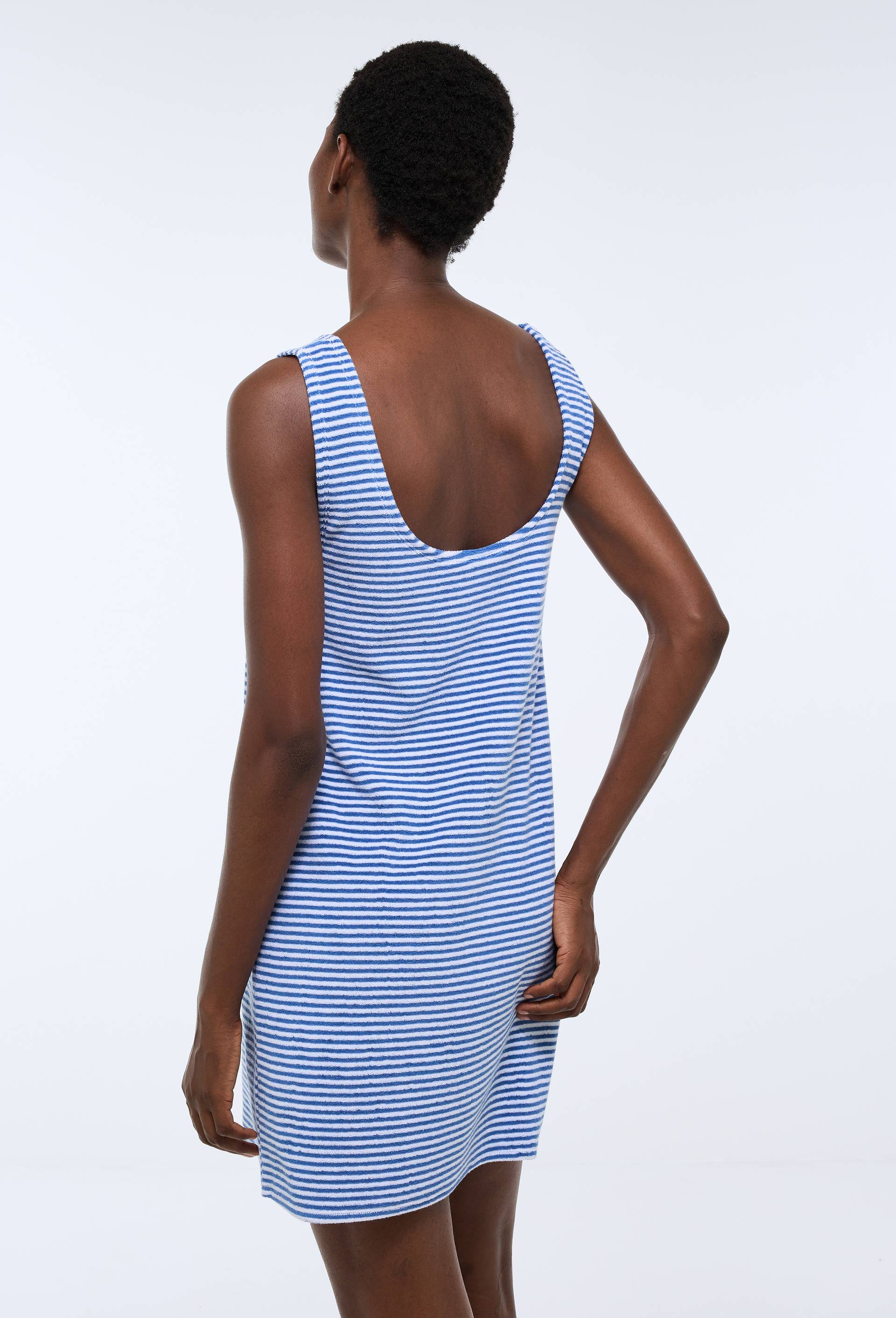 Robe en &eacute;ponge &agrave; rayures, Bleu fonc&eacute;, large image number 1