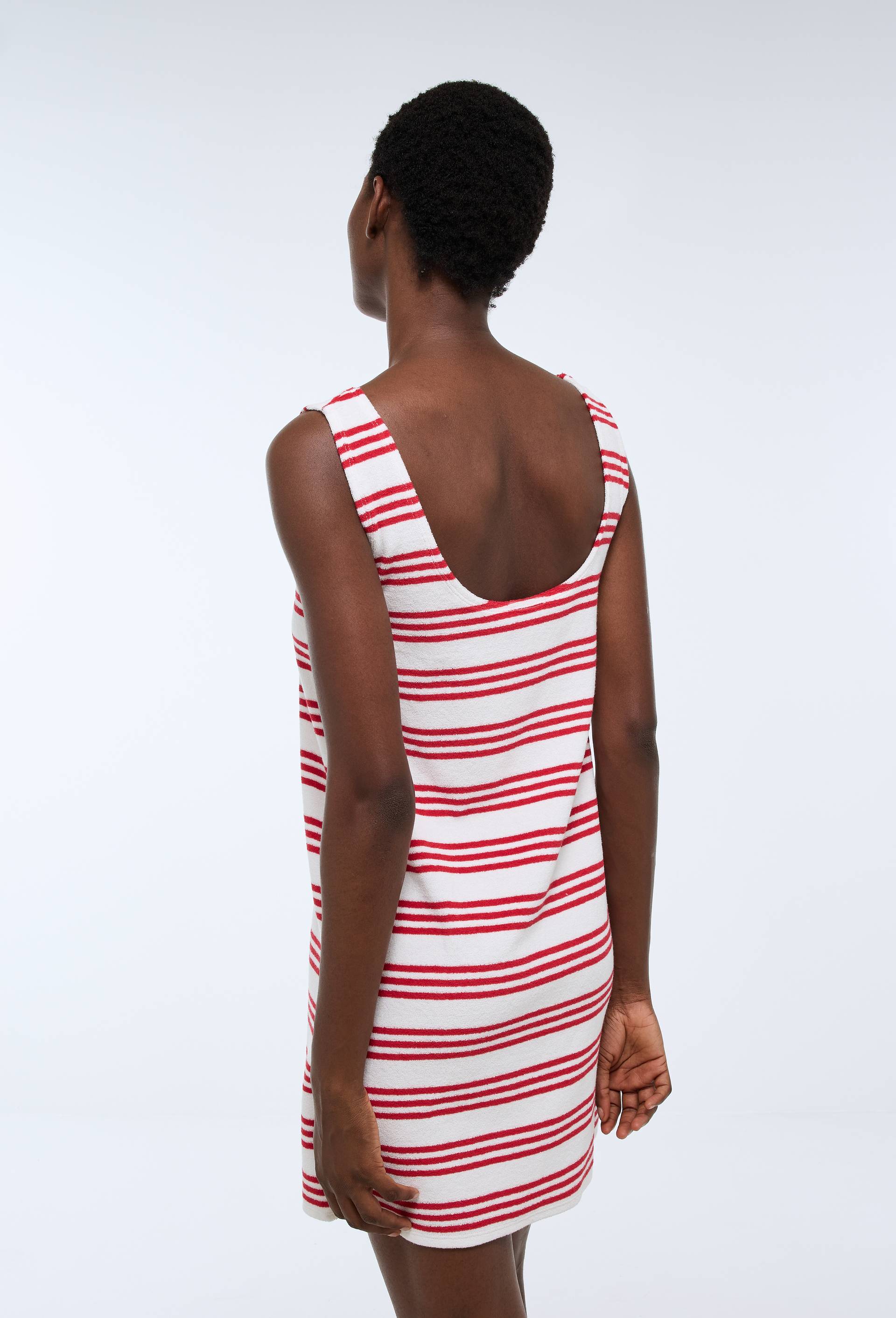 Robe en &eacute;ponge &agrave; rayures, Rouge, large image number 1