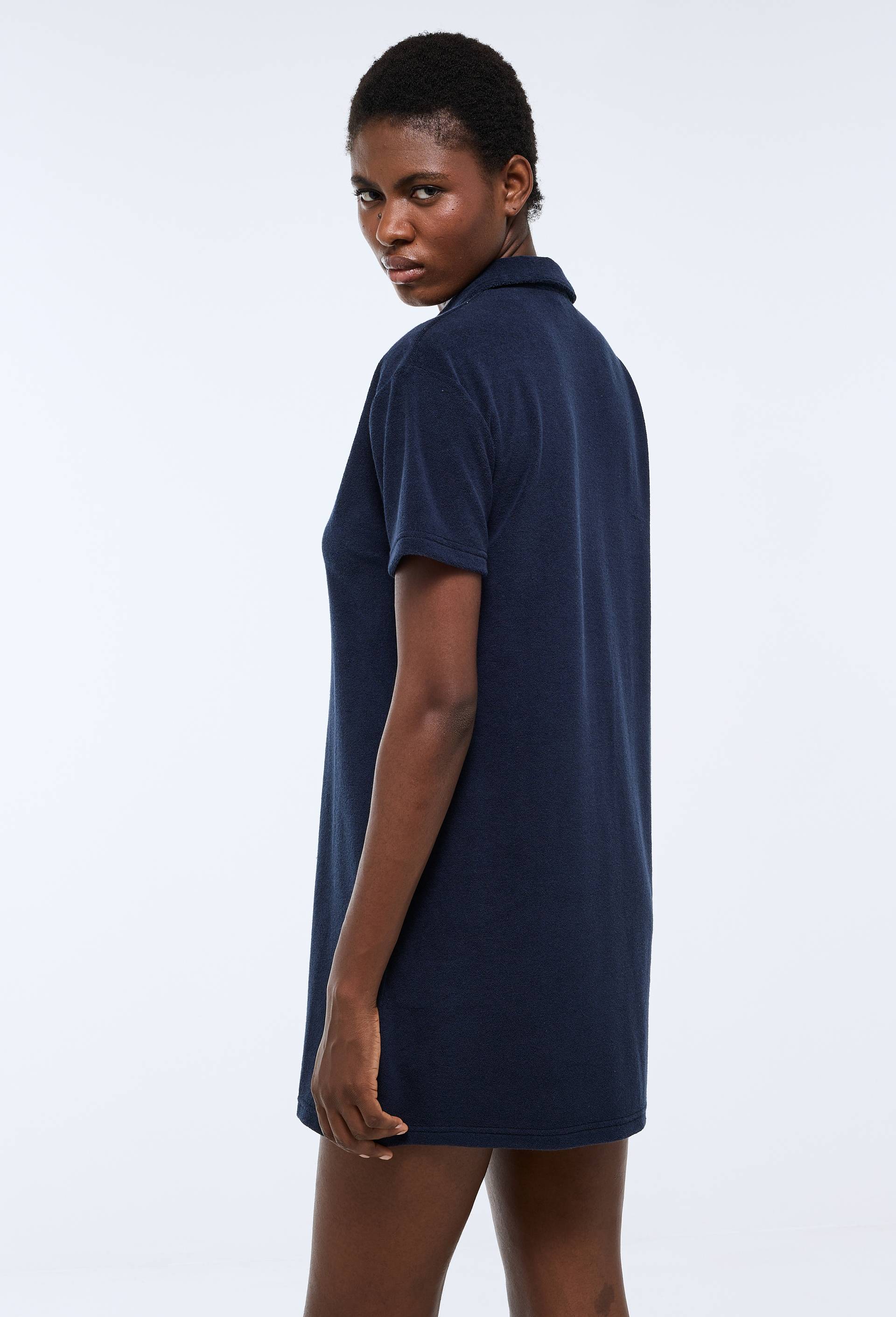 Robe polo en &eacute;ponge uni, Bleu fonc&eacute;, large image number 1