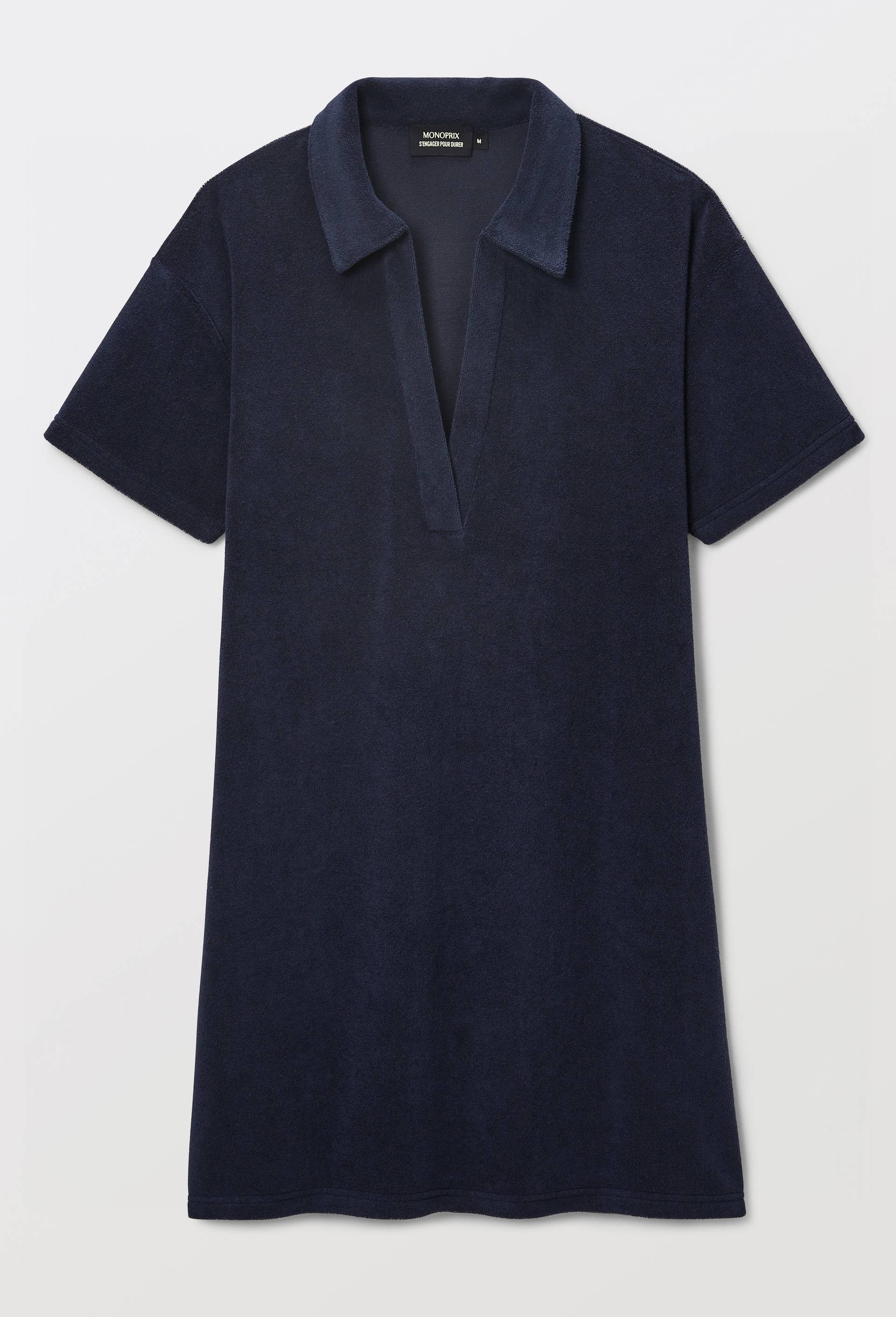 Robe polo en &eacute;ponge uni, Bleu fonc&eacute;, large image number 2