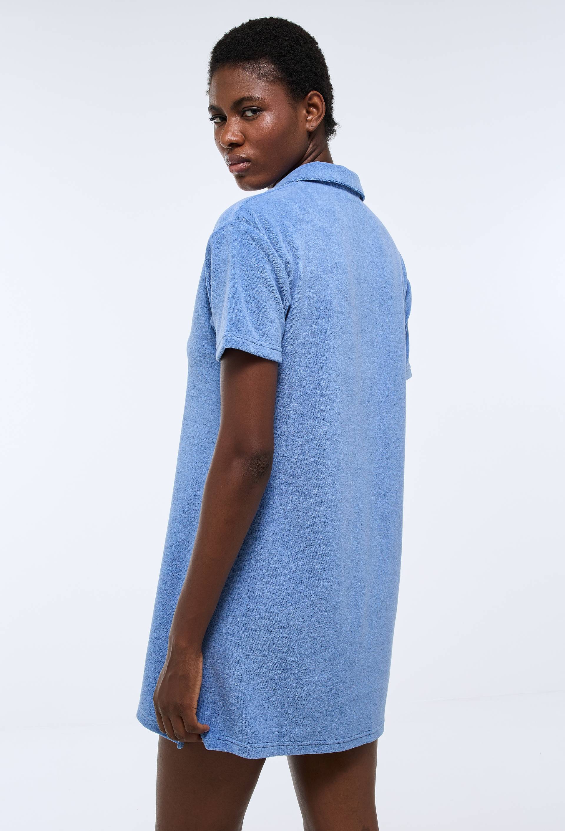 Robe polo en &eacute;ponge uni, Bleu, large image number 1