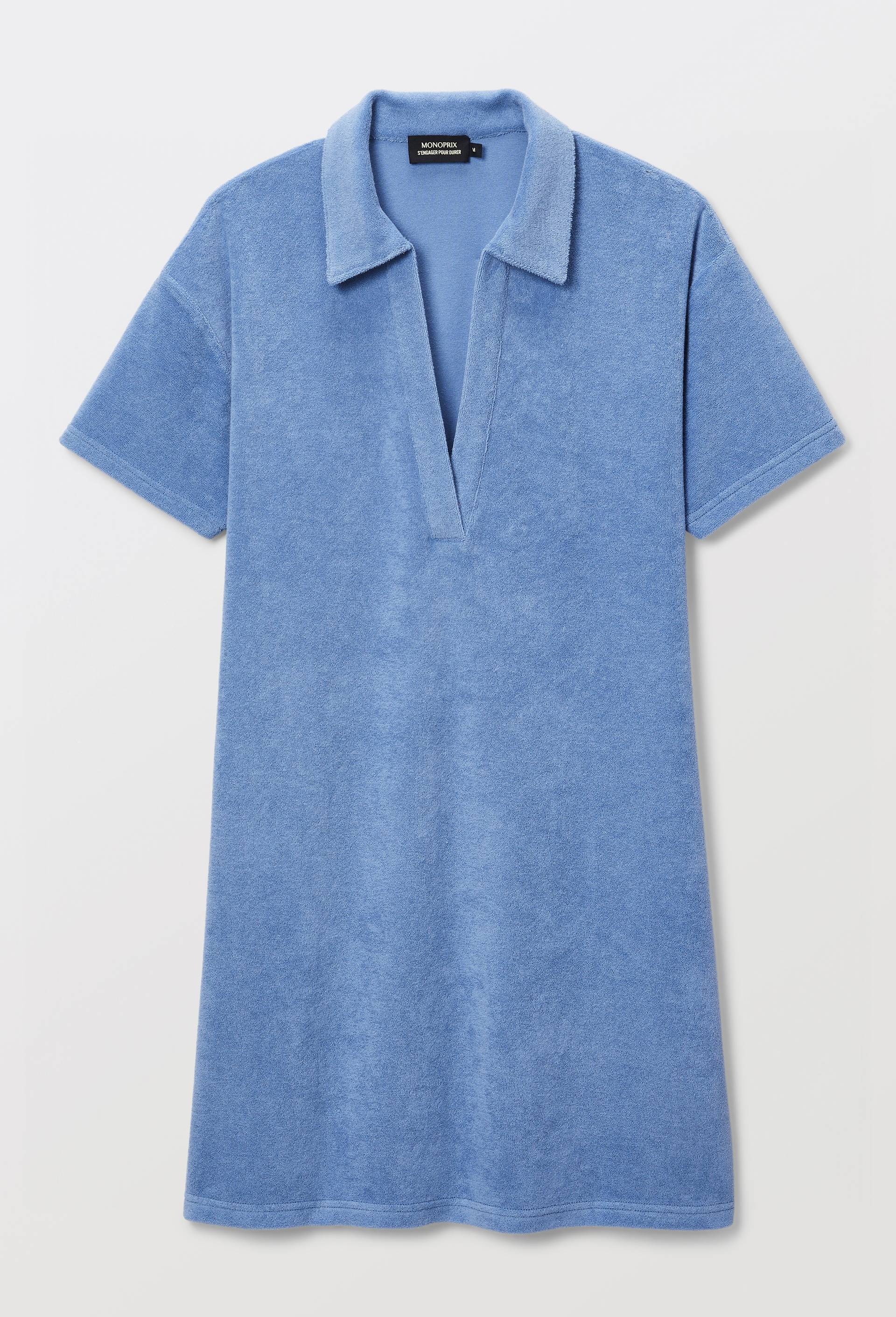 Robe polo en &eacute;ponge uni, Bleu, large image number 2.0