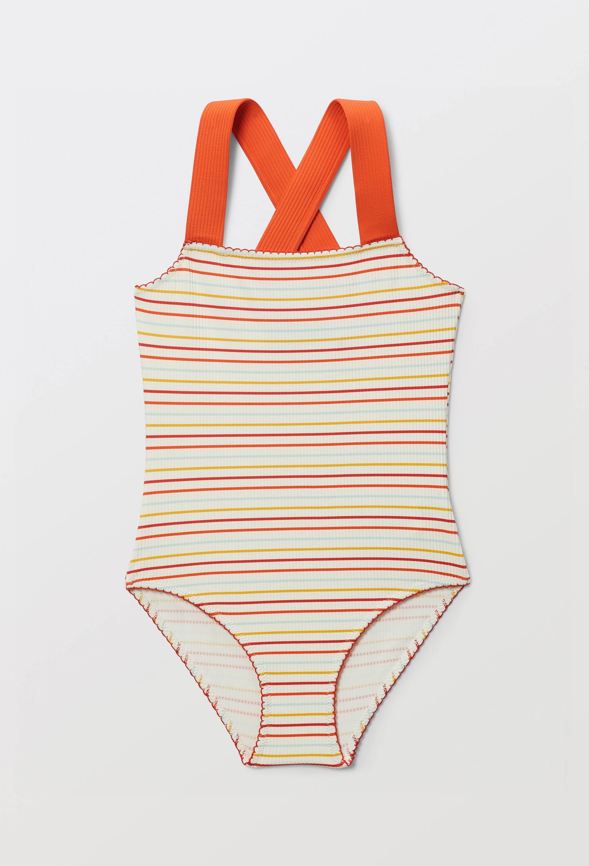 Maillot de bain 1 pi&egrave;ce ray&eacute;, Ecru, large image number 0