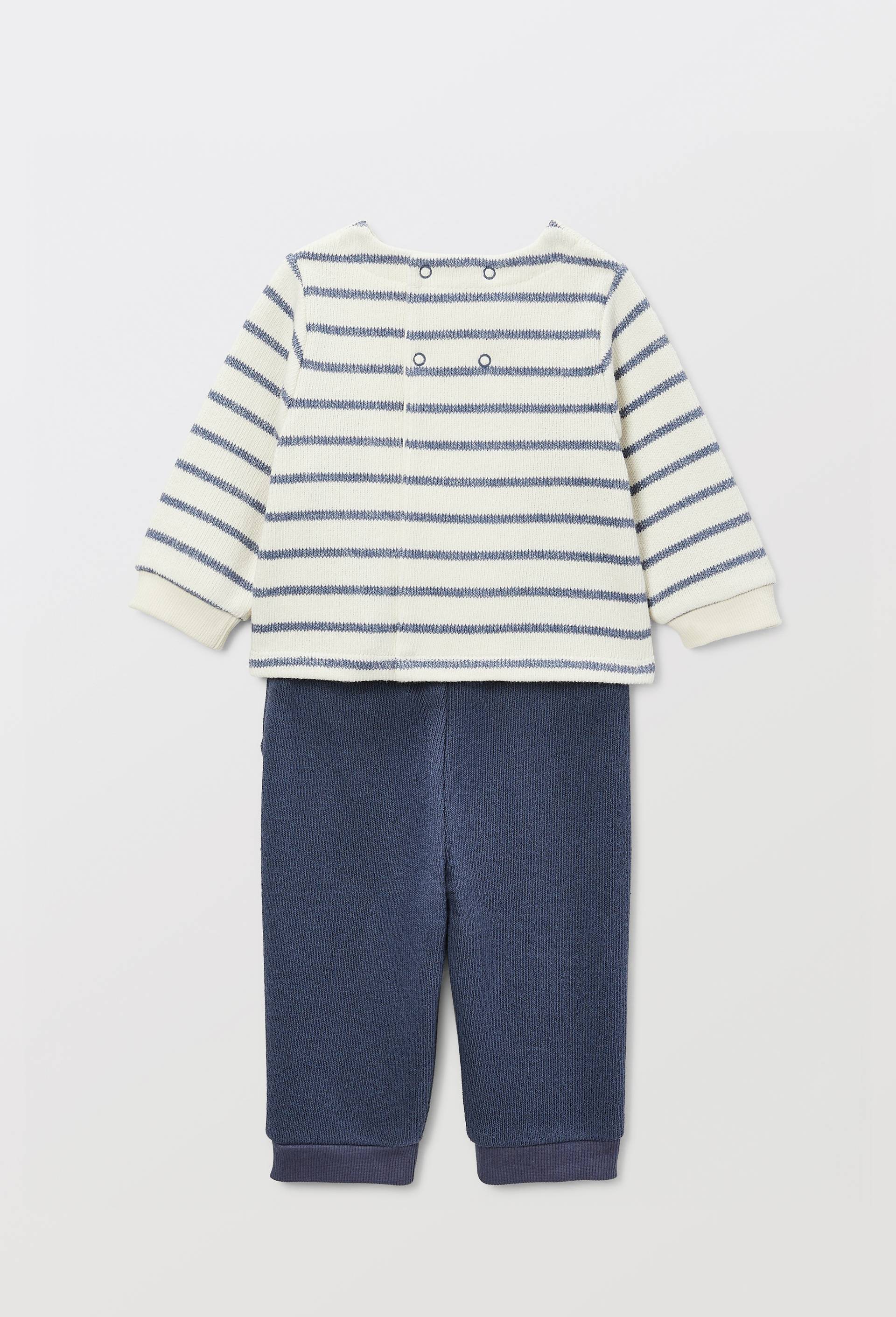 Ensemble pull ray&eacute; et pantalon uni, Bleu fonc&eacute;, large image number 2