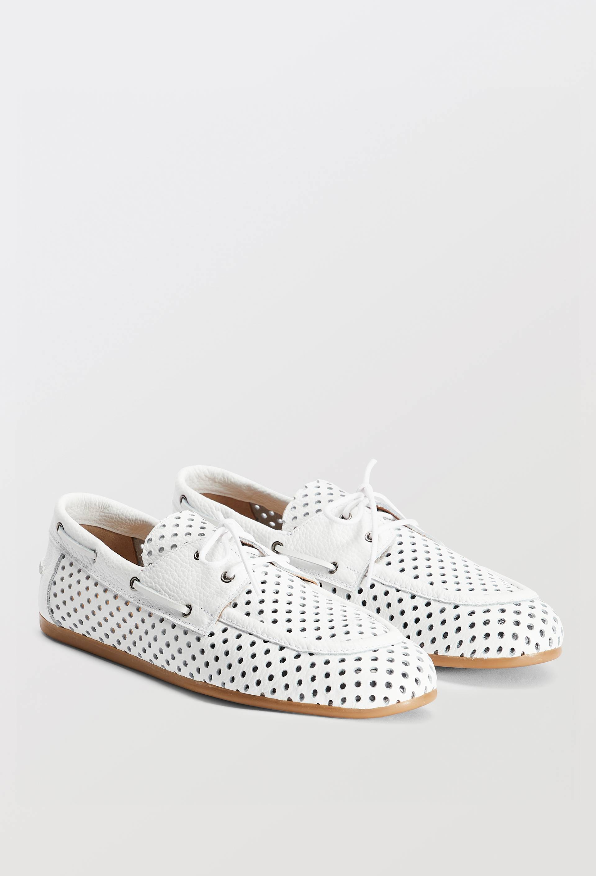 Chaussures bateau &agrave; lacets en cuir, Blanc, large image number 0.0