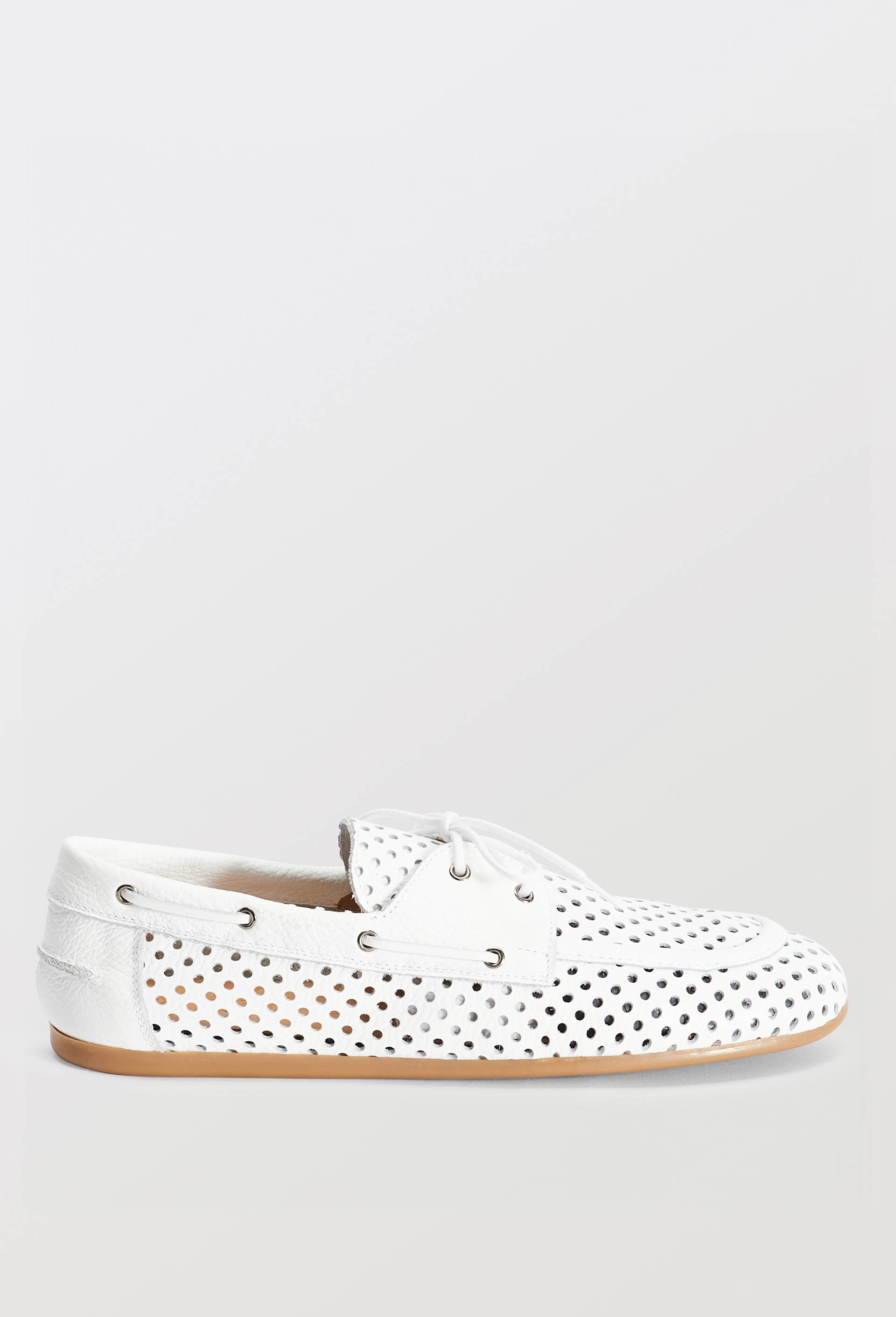 Chaussures bateau &agrave; lacets en cuir, Blanc, large image number 1.0