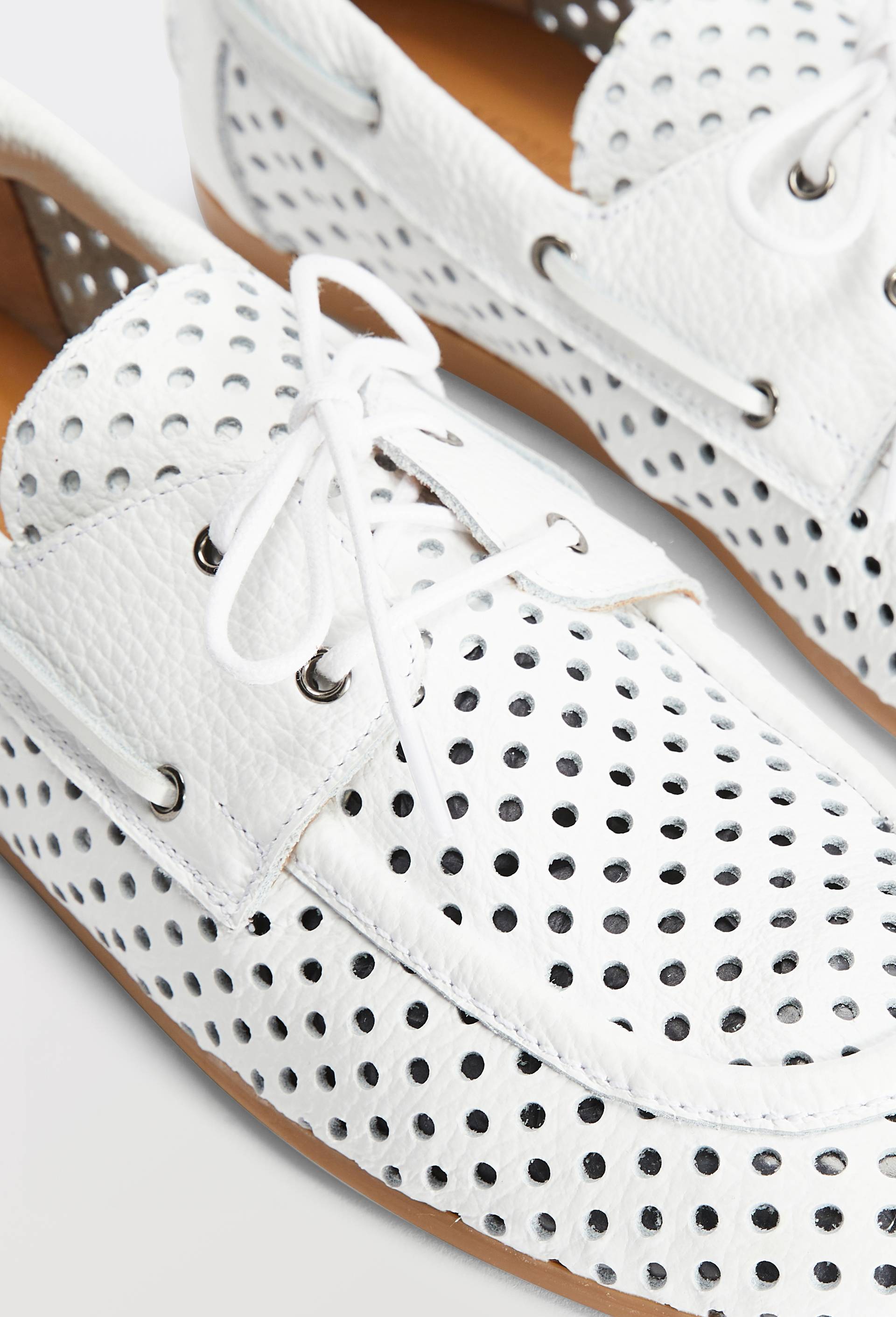 Chaussures bateau &agrave; lacets en cuir, Blanc, large image number 2