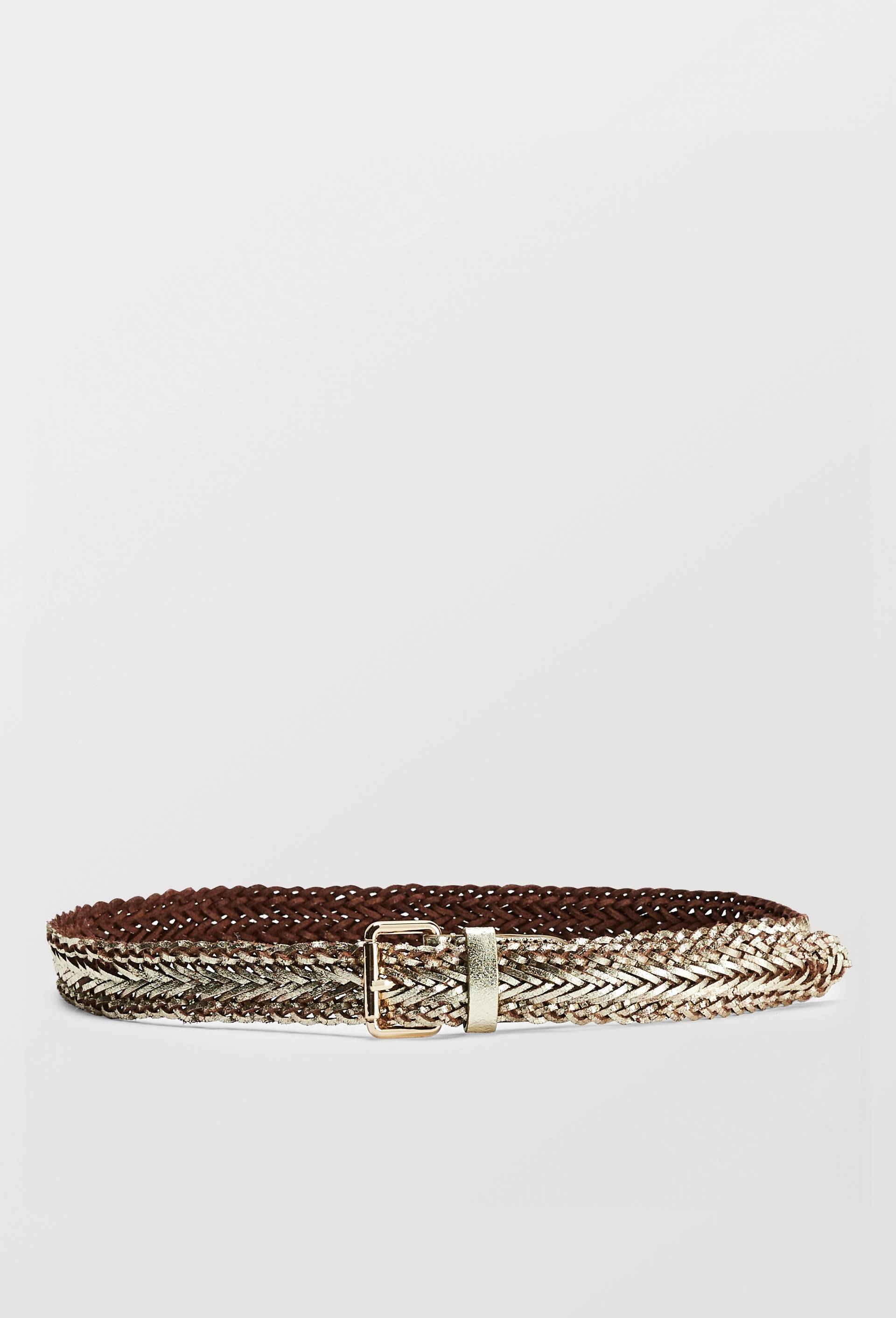 Ceinture tress&eacute;e 2 cm en cuir, Or, large image number 0
