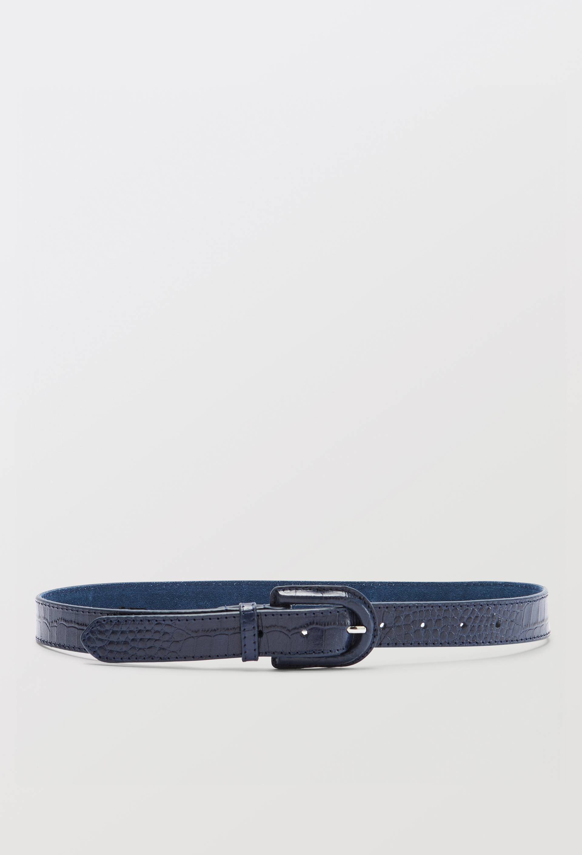 Ceinture 2,5cm en cuir avec boucle recouverte, Bleu fonc&eacute;, large image number 0.0