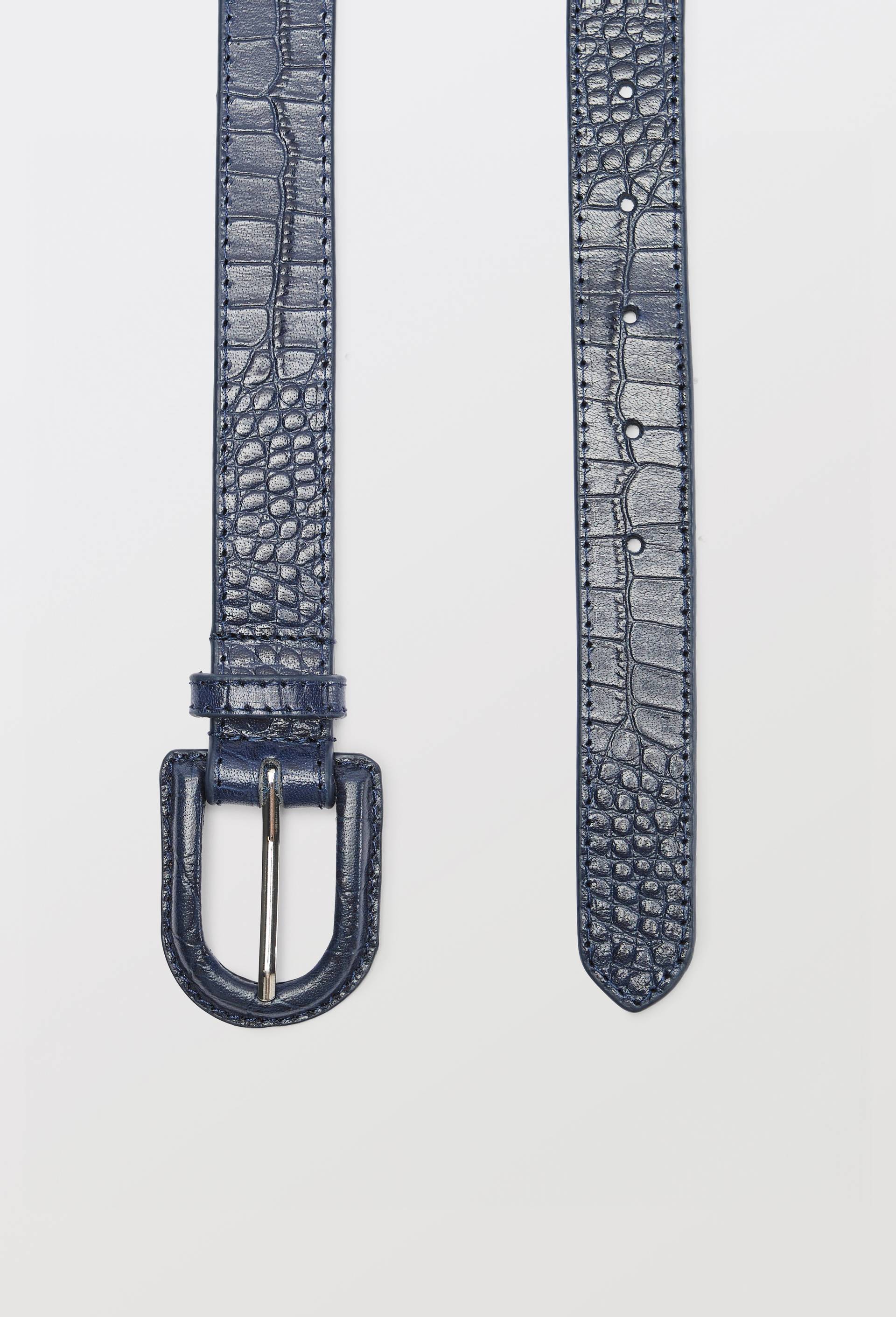 Ceinture 2,5cm en cuir avec boucle recouverte, Bleu fonc&eacute;, large image number 1