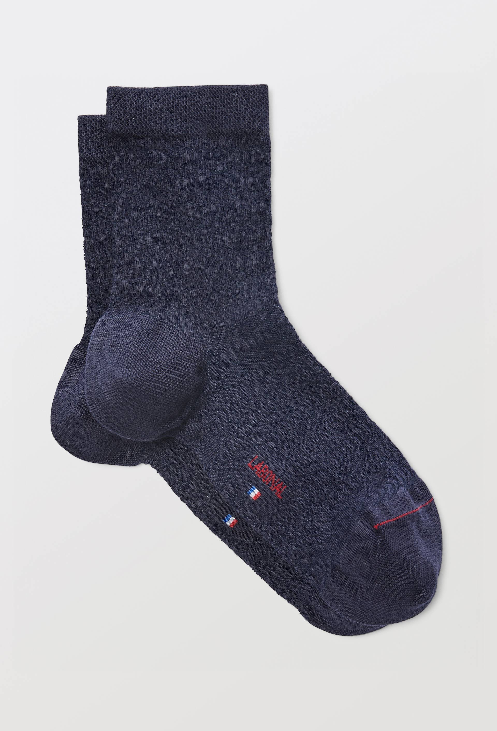 Paire de socquettes fantaisie en coton LABONAL, Bleu fonc&eacute;, large image number 0